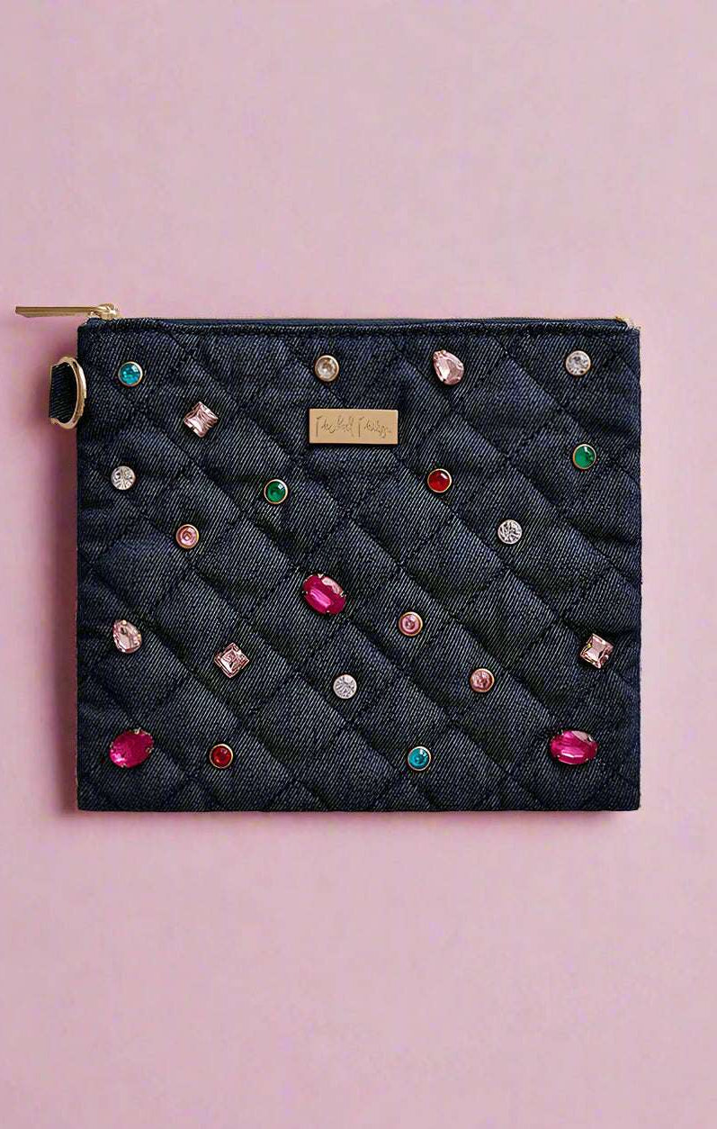 Packed Party Back to Fun Denim Everything Pouch Clutch Bag by Packed Party as seen on celebrities