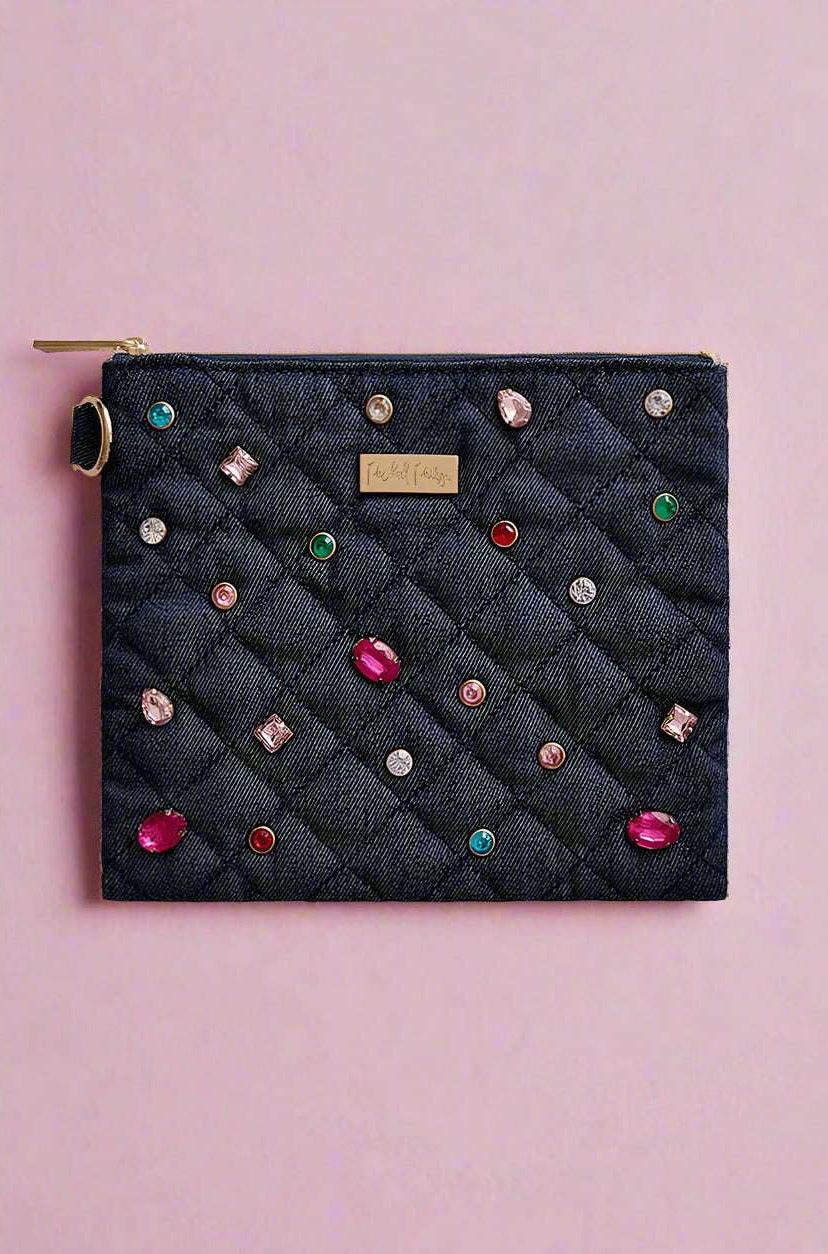 Packed Party Back to Fun Denim Everything Pouch Clutch Bag by Packed Party as seen on celebrities