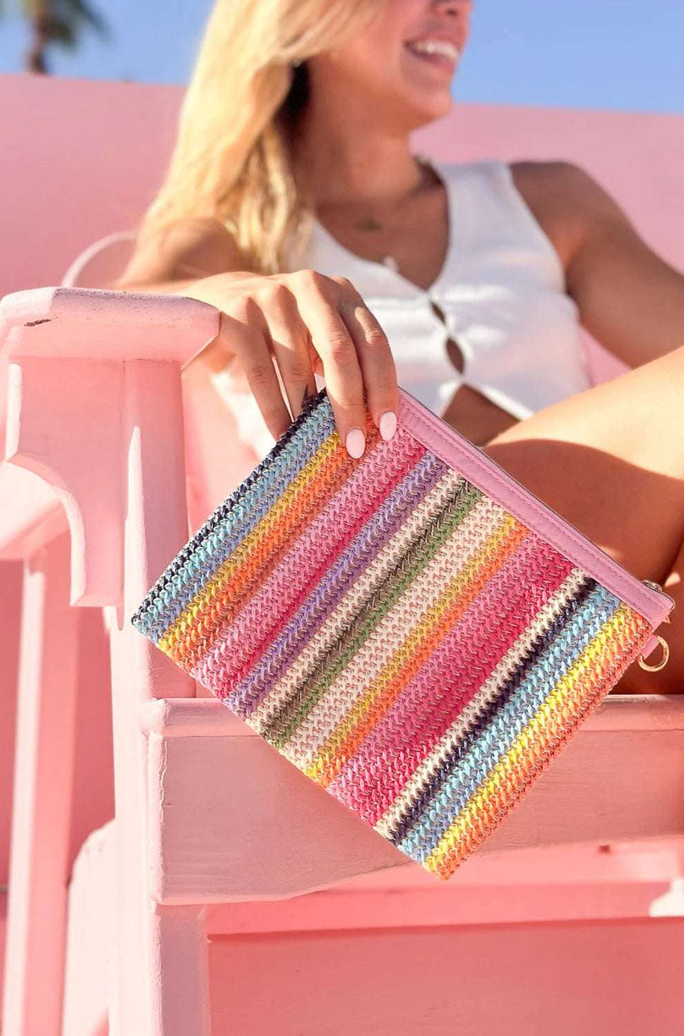 Packed Party Bring On The Fun Luxe Woven Rainbow Everything Pouch Bag Clutch Bag by Packed Party as seen on celebrities