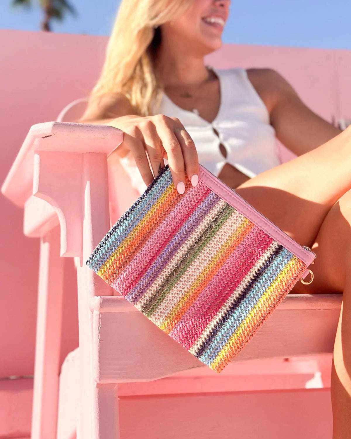 Packed Party Bring On The Fun Luxe Woven Rainbow Everything Pouch Bag Clutch Bag by Packed Party as seen on celebrities