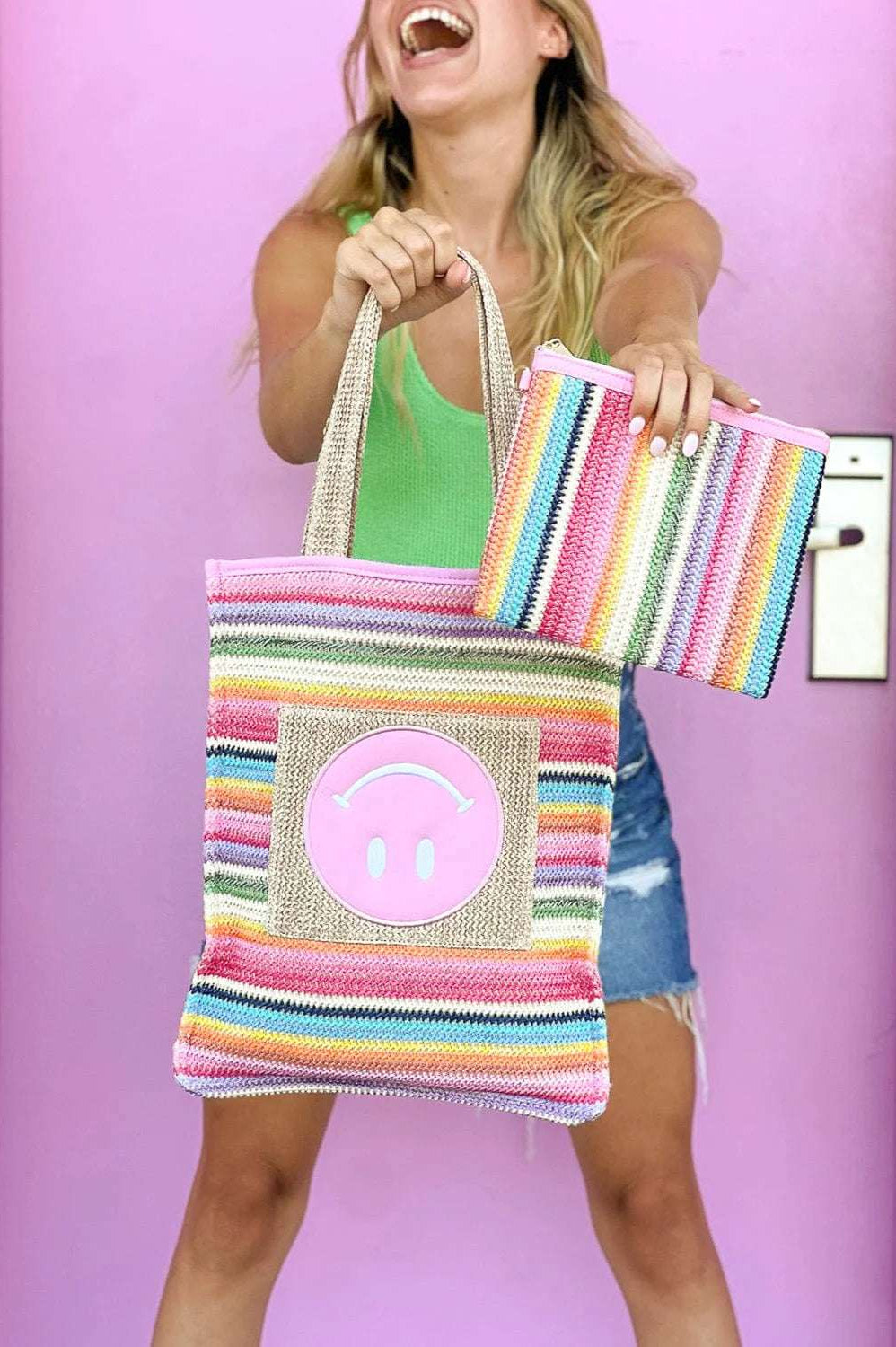 Packed Party Bring On The Fun Luxe Woven Rainbow Everything Pouch Bag Clutch Bag by Packed Party as seen on celebrities