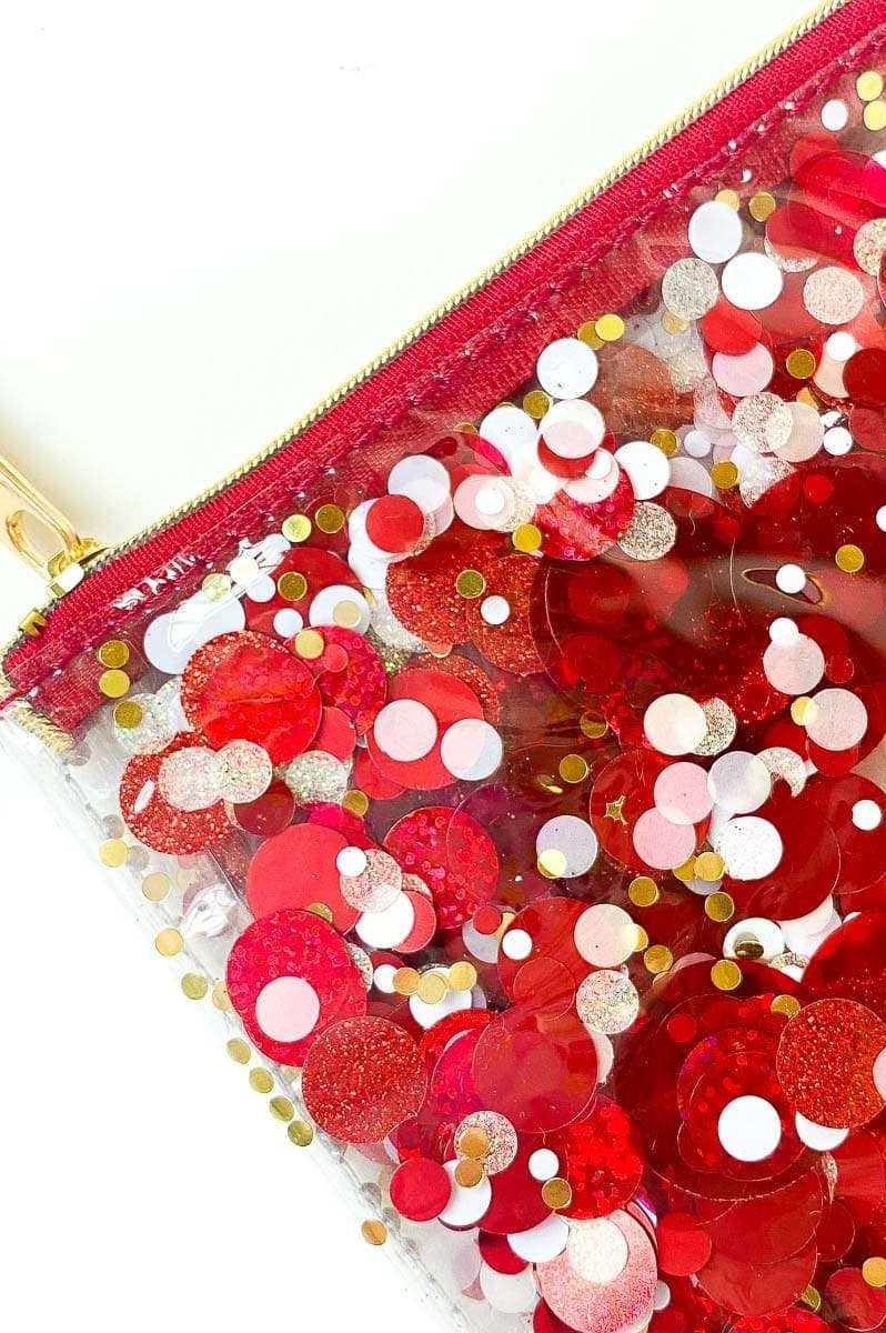 Packed Party Spirit Squad Rally Red Confetti Everything Pouch Clutch Bag by Packed Party as seen on celebrities