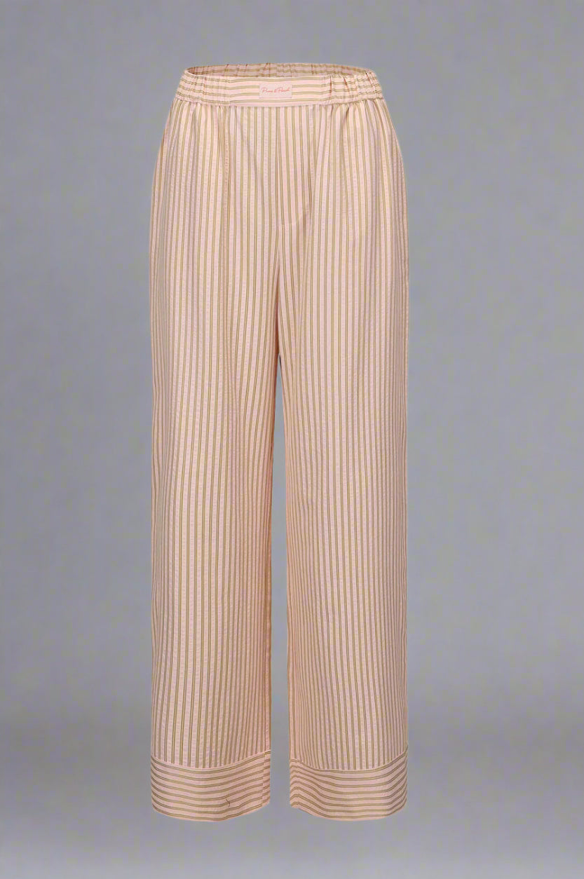 Beige striped pants on a light gray background