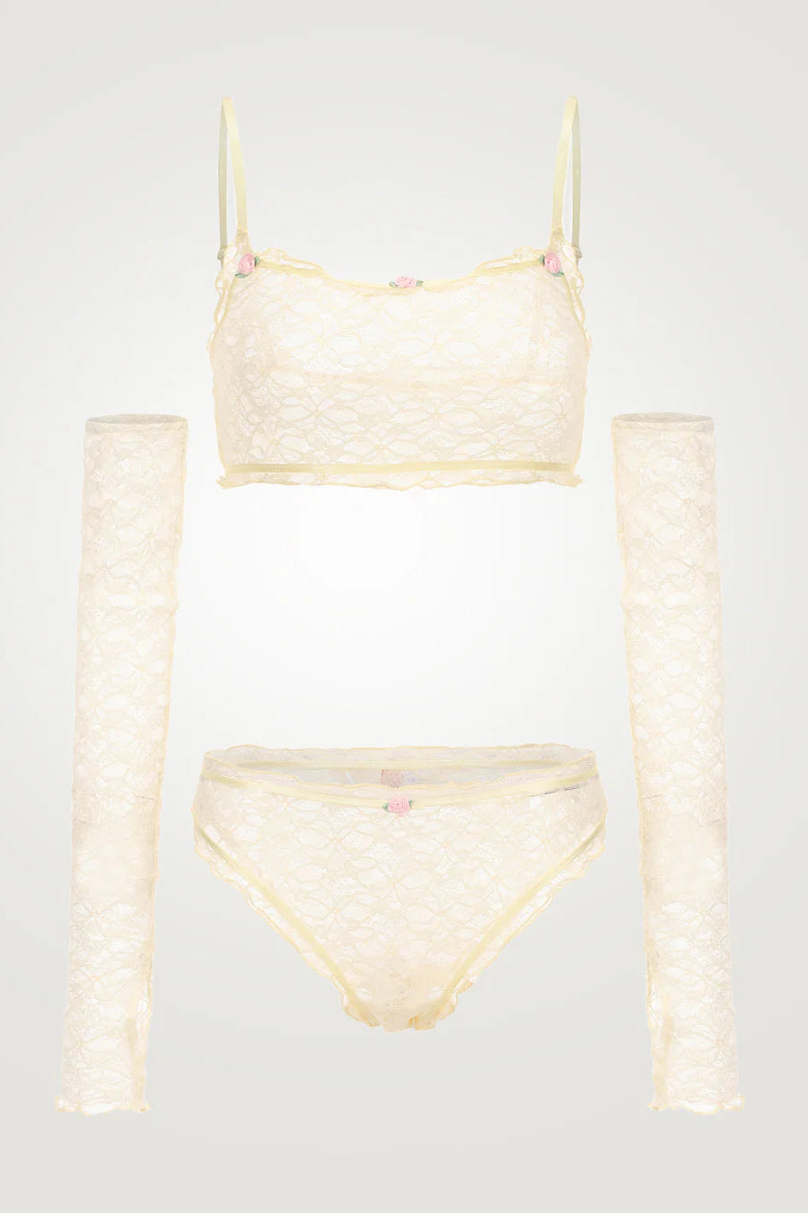 Cream-colored bikini set on a light gray background