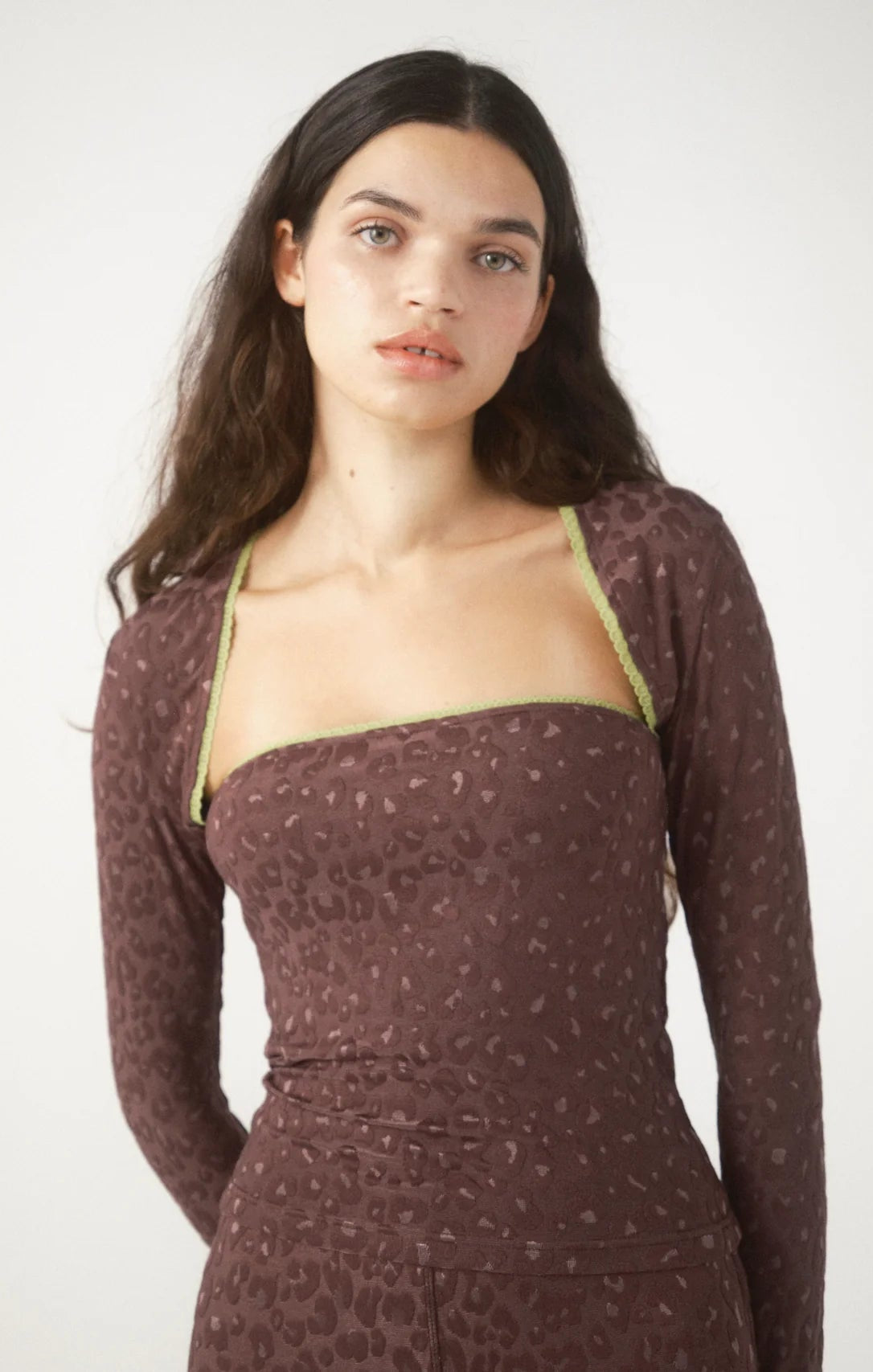 Pixie & Peach Gwen Leopard Jacquard Shrug Top