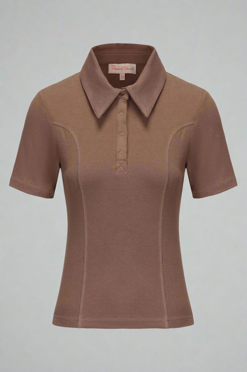Brown polo shirt on a light gray background