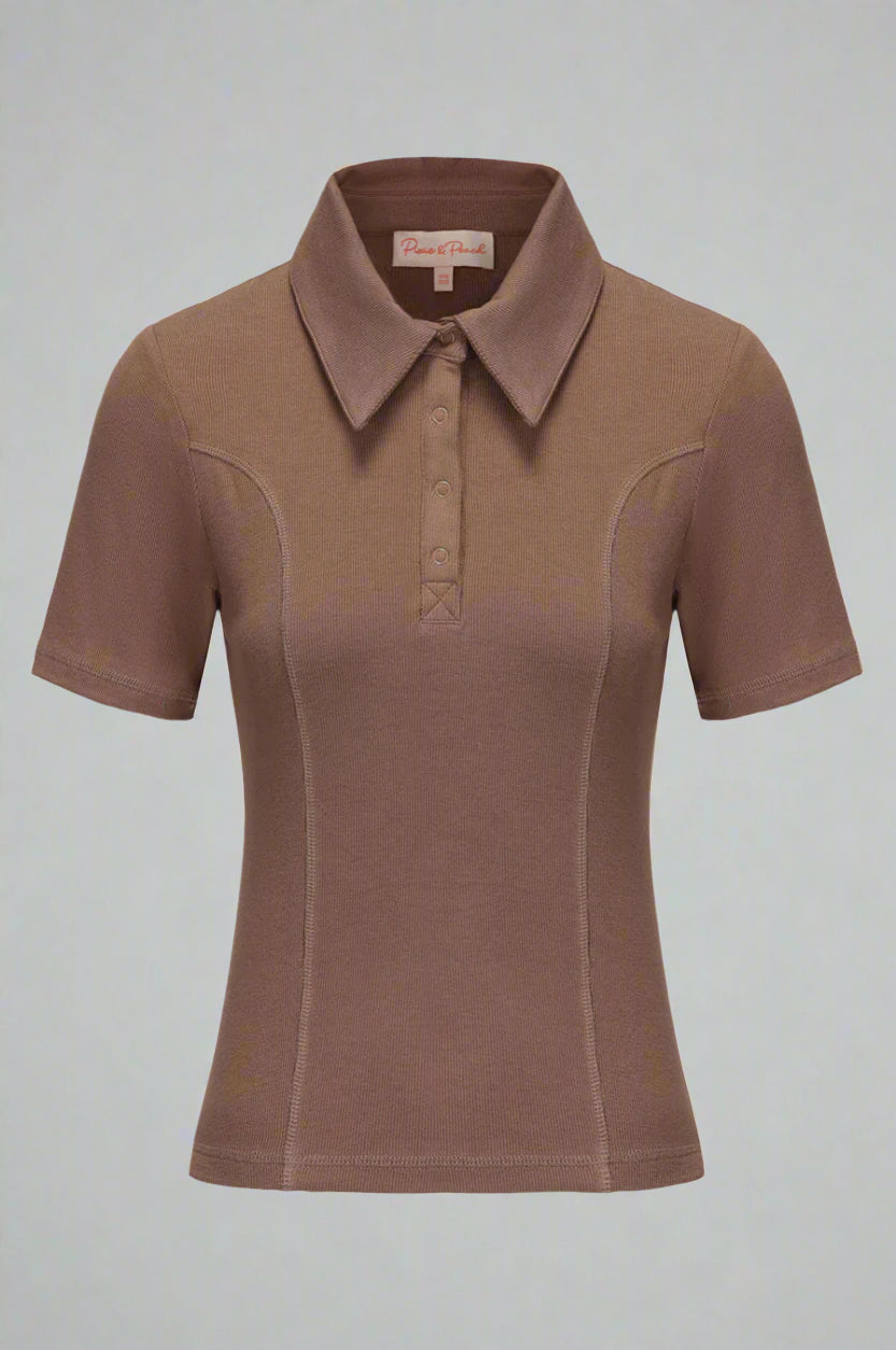 Brown polo shirt on a light gray background