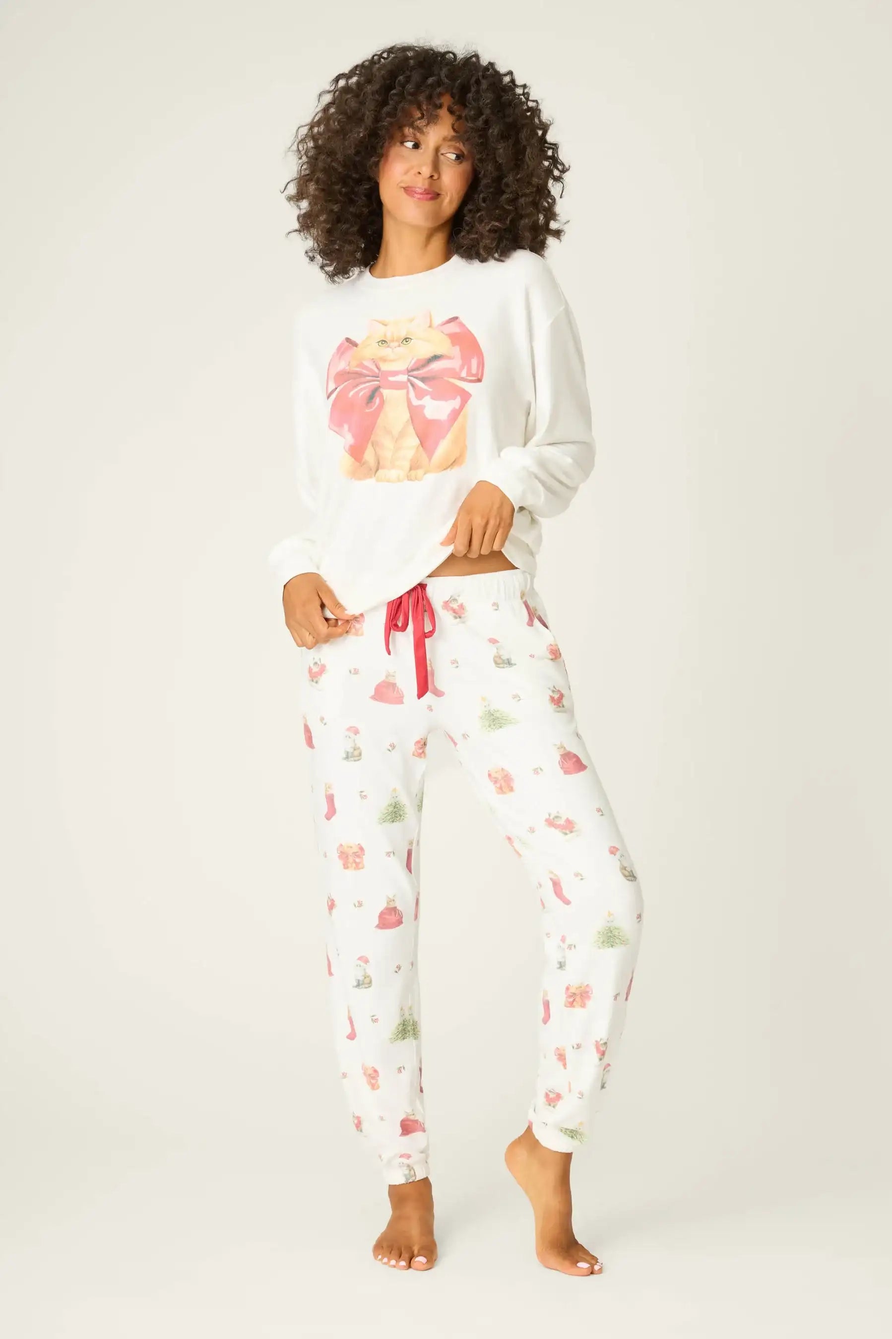 PJ Salvage Feline Festive Cat Print Banded PJ Pants as seen on Chloe Sims