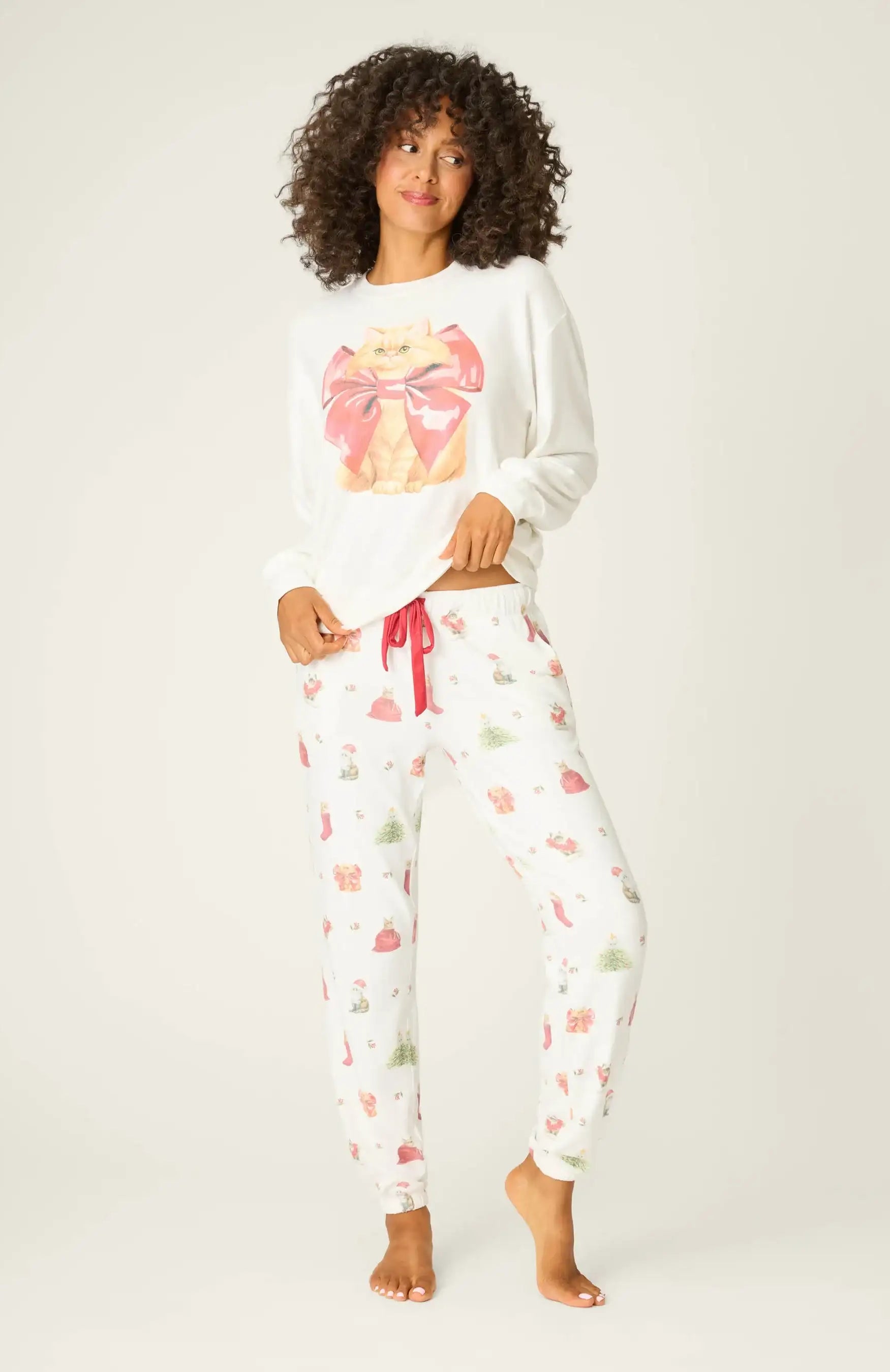 PJ Salvage Feline Festive Cat Print Banded PJ Pants as seen on Chloe Sims