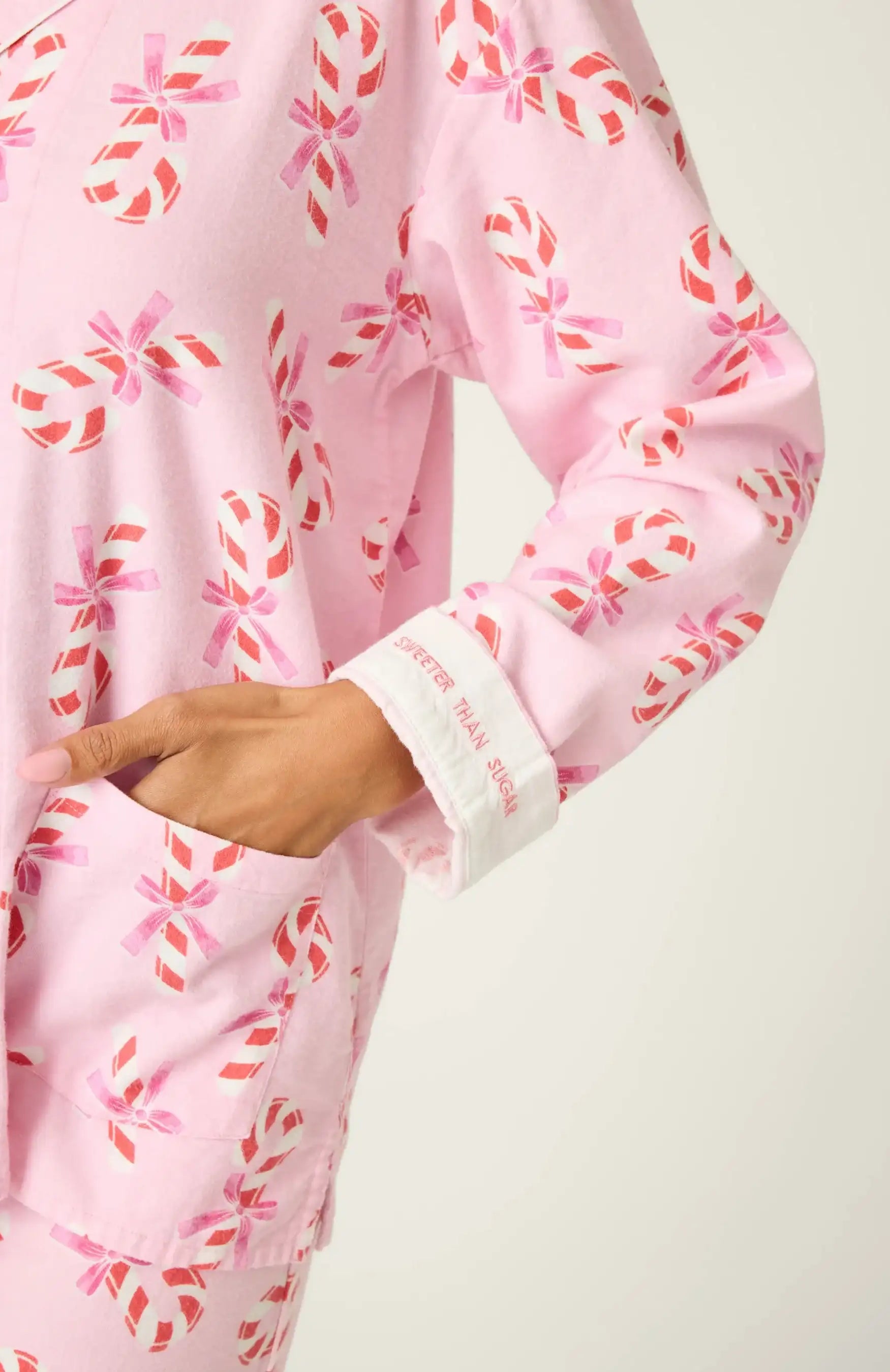 PJ Salvage Sweeter Than Sugar 3-Piece Candy Cane Print Flannel PJ Set as seen on Paris Hilton