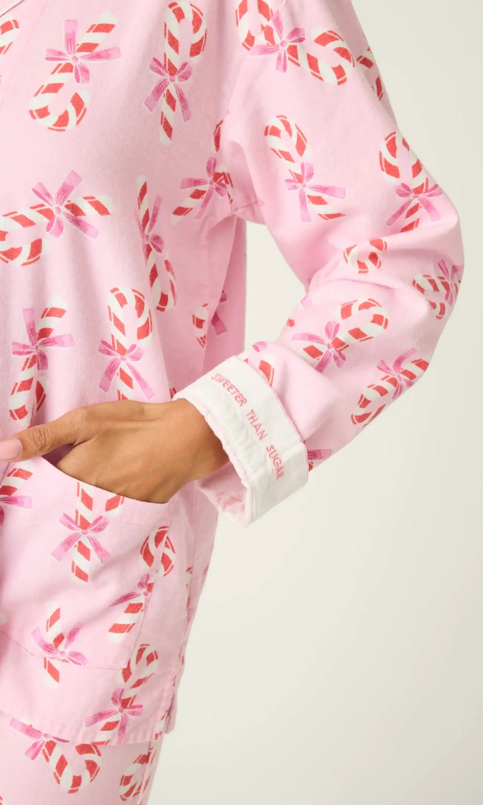 PJ Salvage Sweeter Than Sugar 3-Piece Candy Cane Print Flannel PJ Set as seen on Paris Hilton