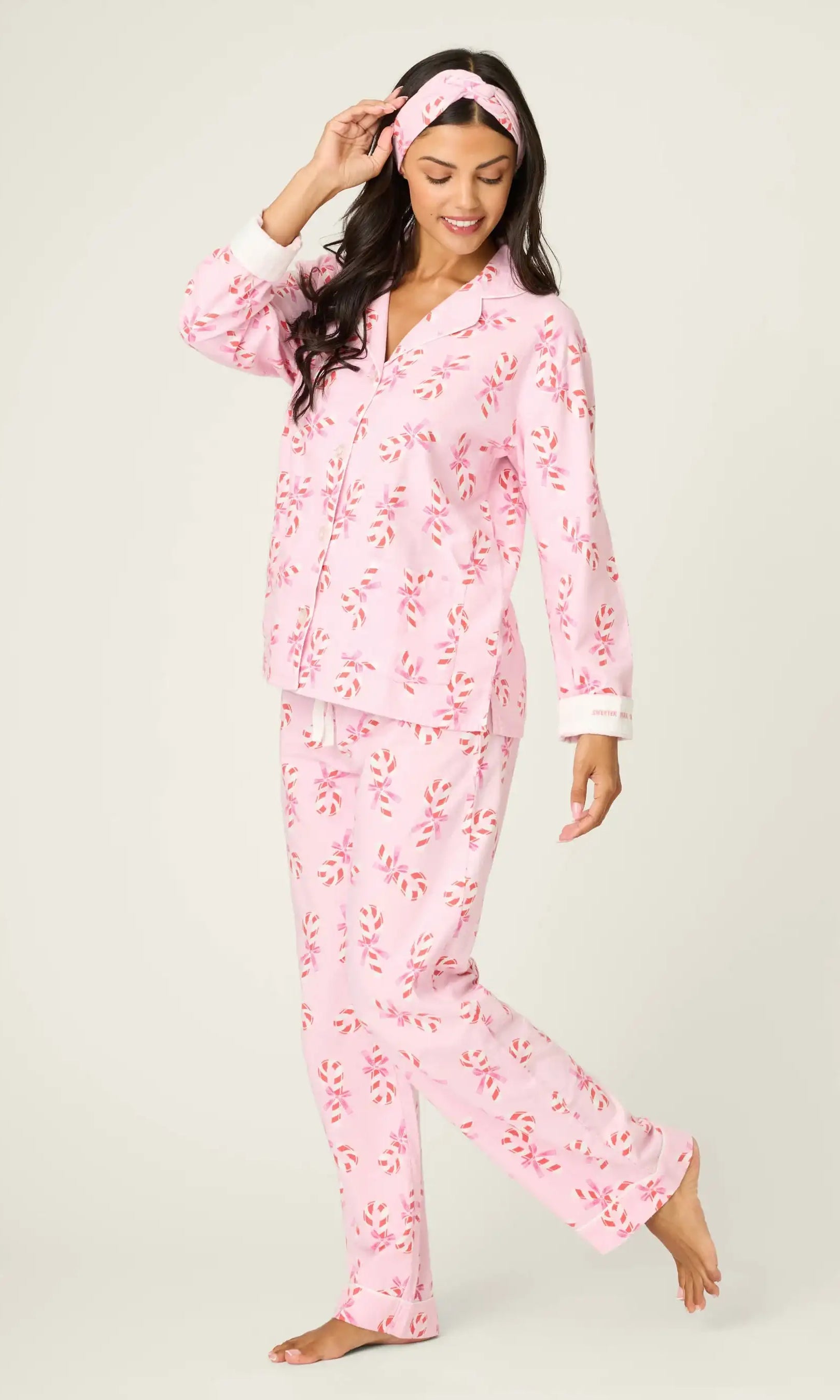 PJ Salvage Sweeter Than Sugar 3-Piece Candy Cane Print Flannel PJ Set as seen on Paris Hilton