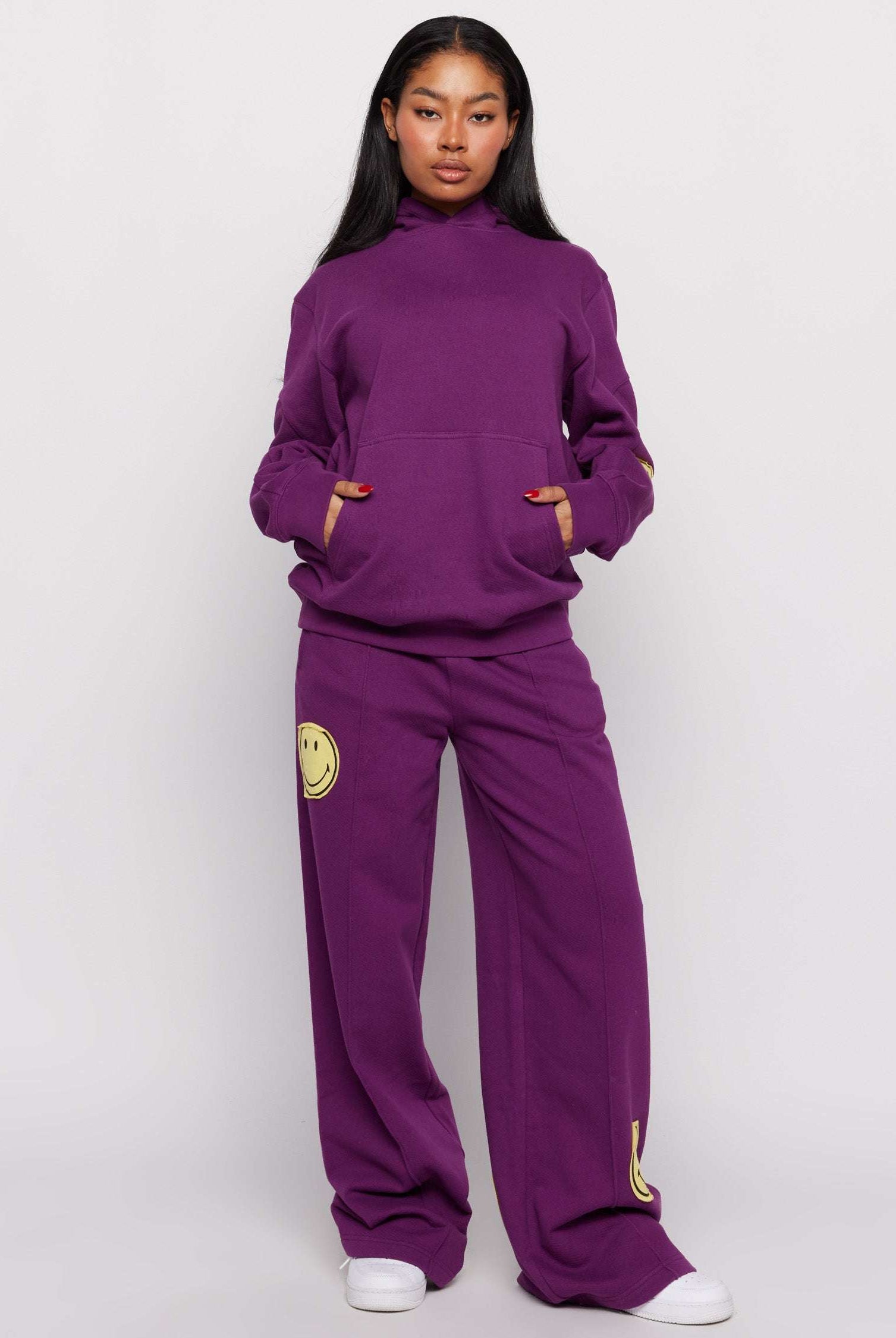 Samii Ryan Smiley® Purple Oversized Hoodie Hooded Sweatshirt by Samii Ryan as seen on celebrities