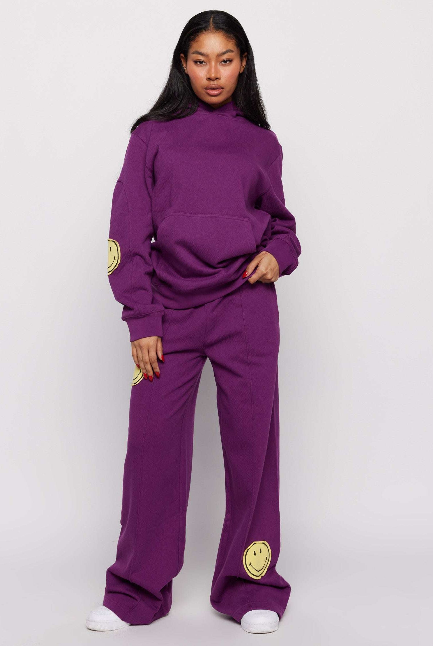 Samii Ryan Smiley® Purple Oversized Hoodie Hooded Sweatshirt by Samii Ryan as seen on celebrities