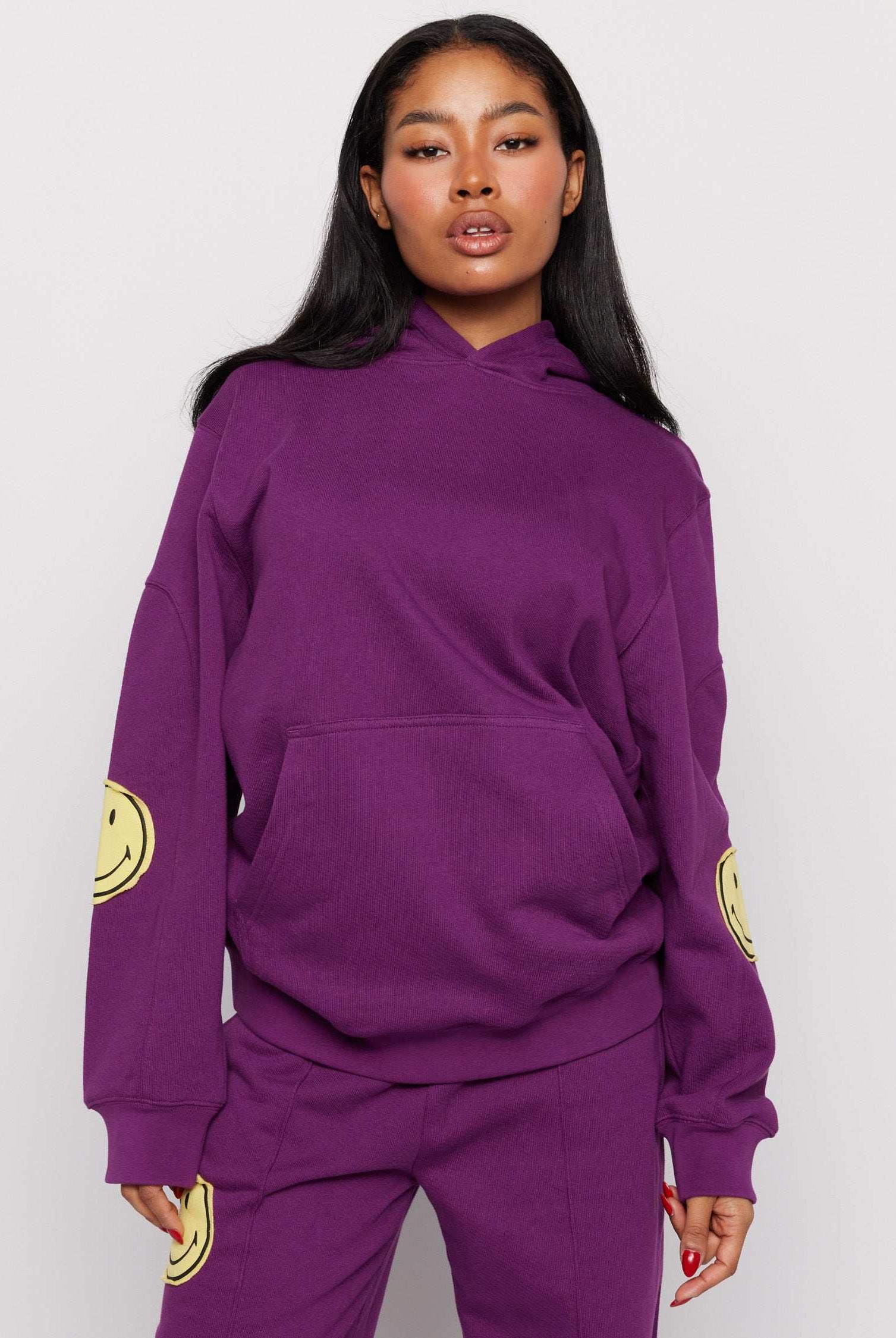 Samii Ryan Smiley® Purple Oversized Hoodie Hooded Sweatshirt by Samii Ryan as seen on celebrities