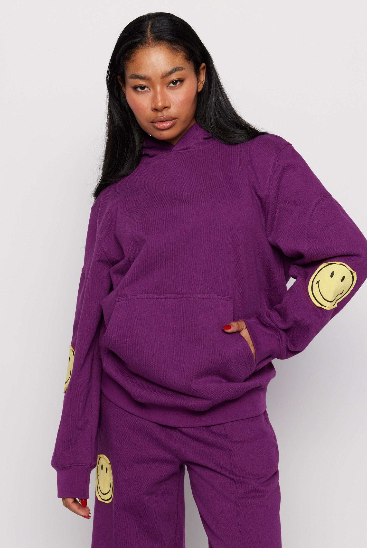 Samii Ryan Smiley® Purple Oversized Hoodie Hooded Sweatshirt by Samii Ryan as seen on celebrities