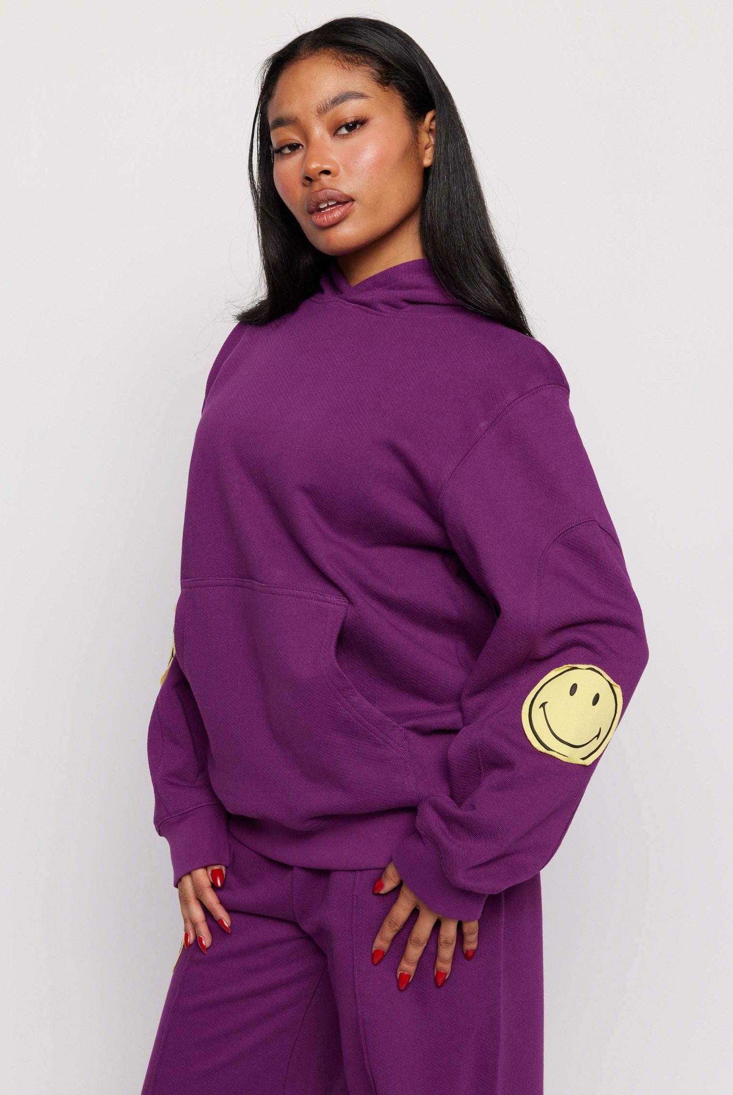 Samii Ryan Smiley® Purple Oversized Hoodie Hooded Sweatshirt by Samii Ryan as seen on celebrities