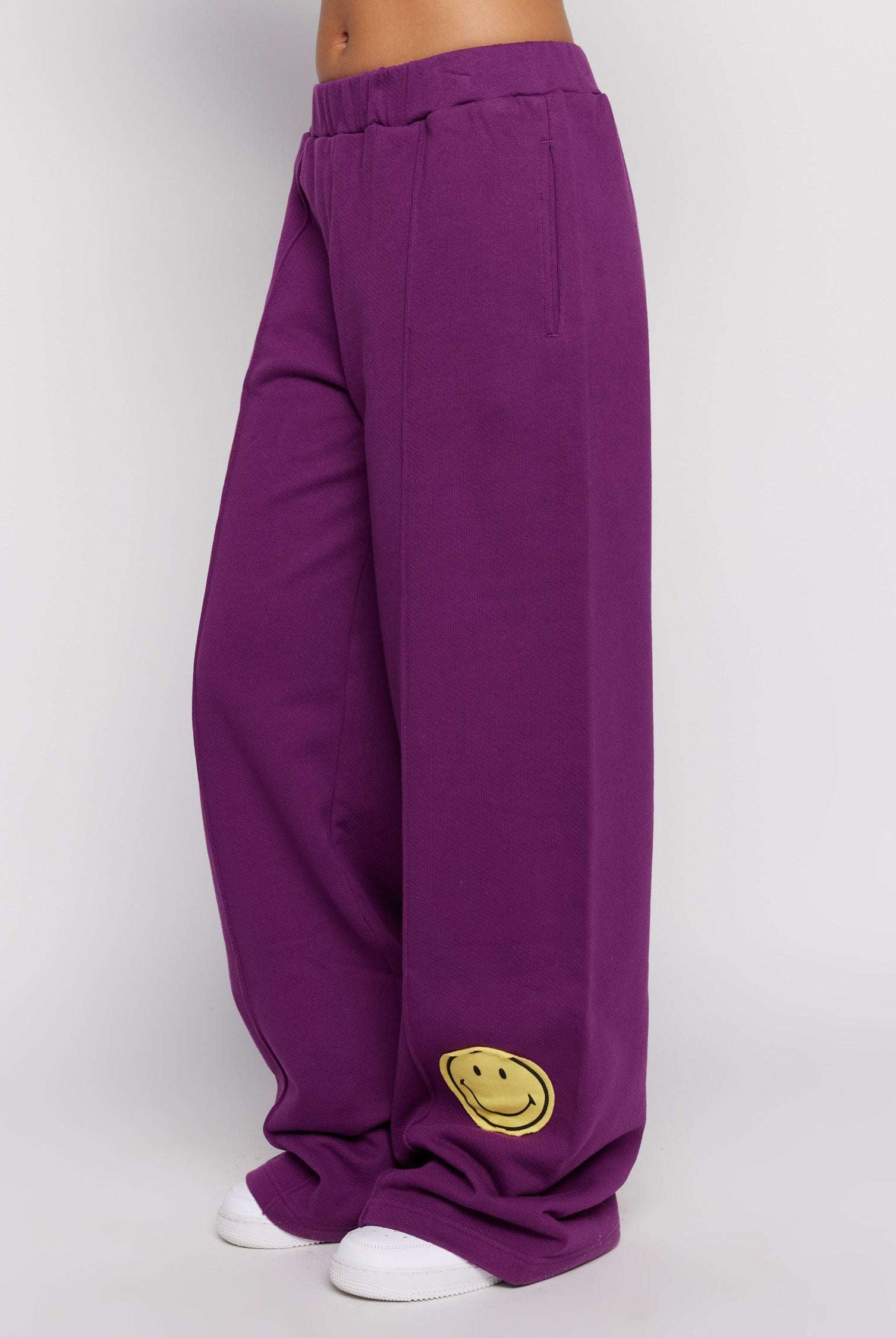 Samii Ryan Smiley® Straight Leg Purple Jogger Pants Jogger Bottoms by Samii Ryan as seen on celebrities