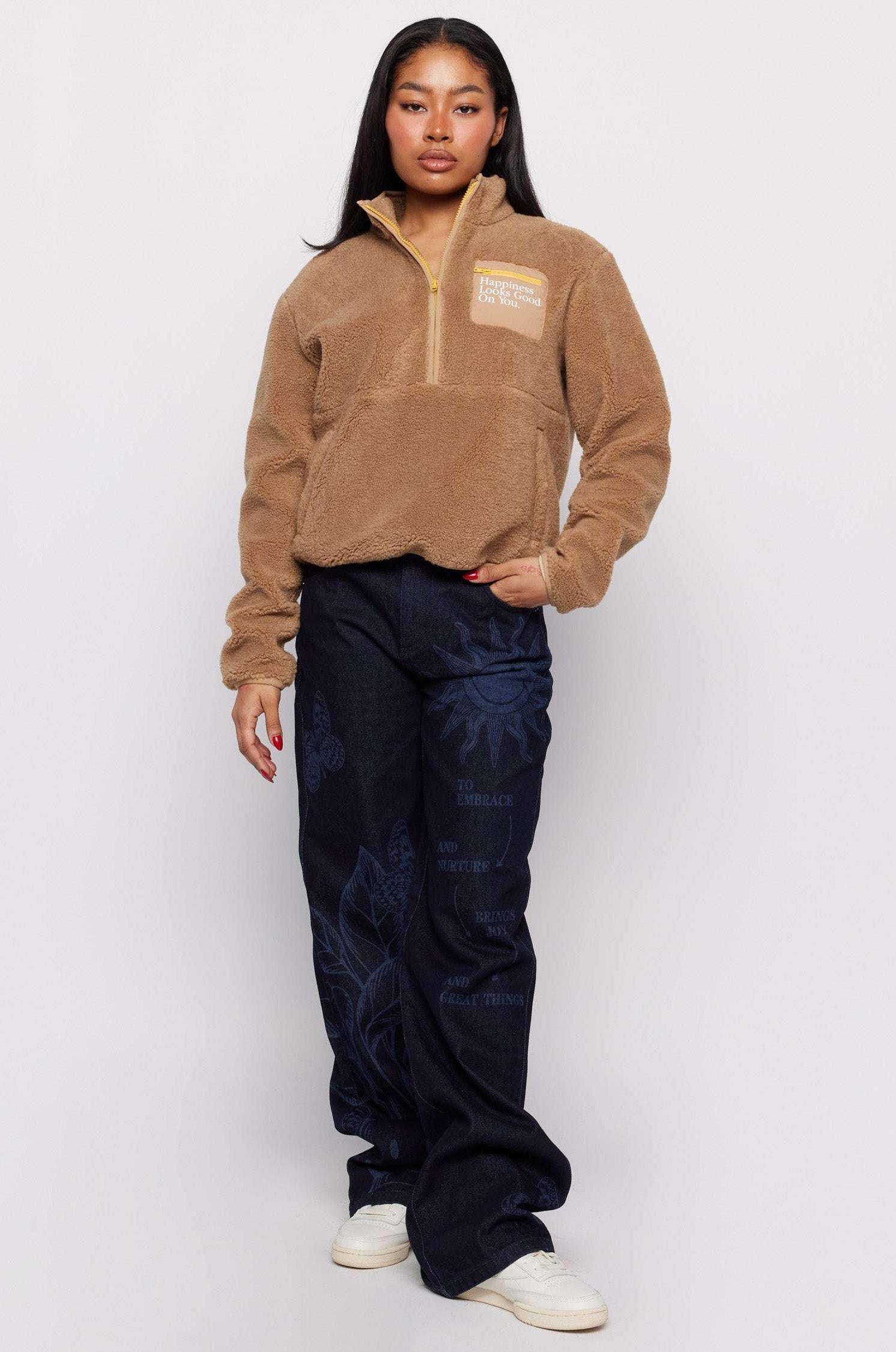 Samii Ryan Smiley® Sunshine Sherpa Jacket as seen on Sarah Jayne Dunn Jacket by Samii Ryan as seen on celebrities