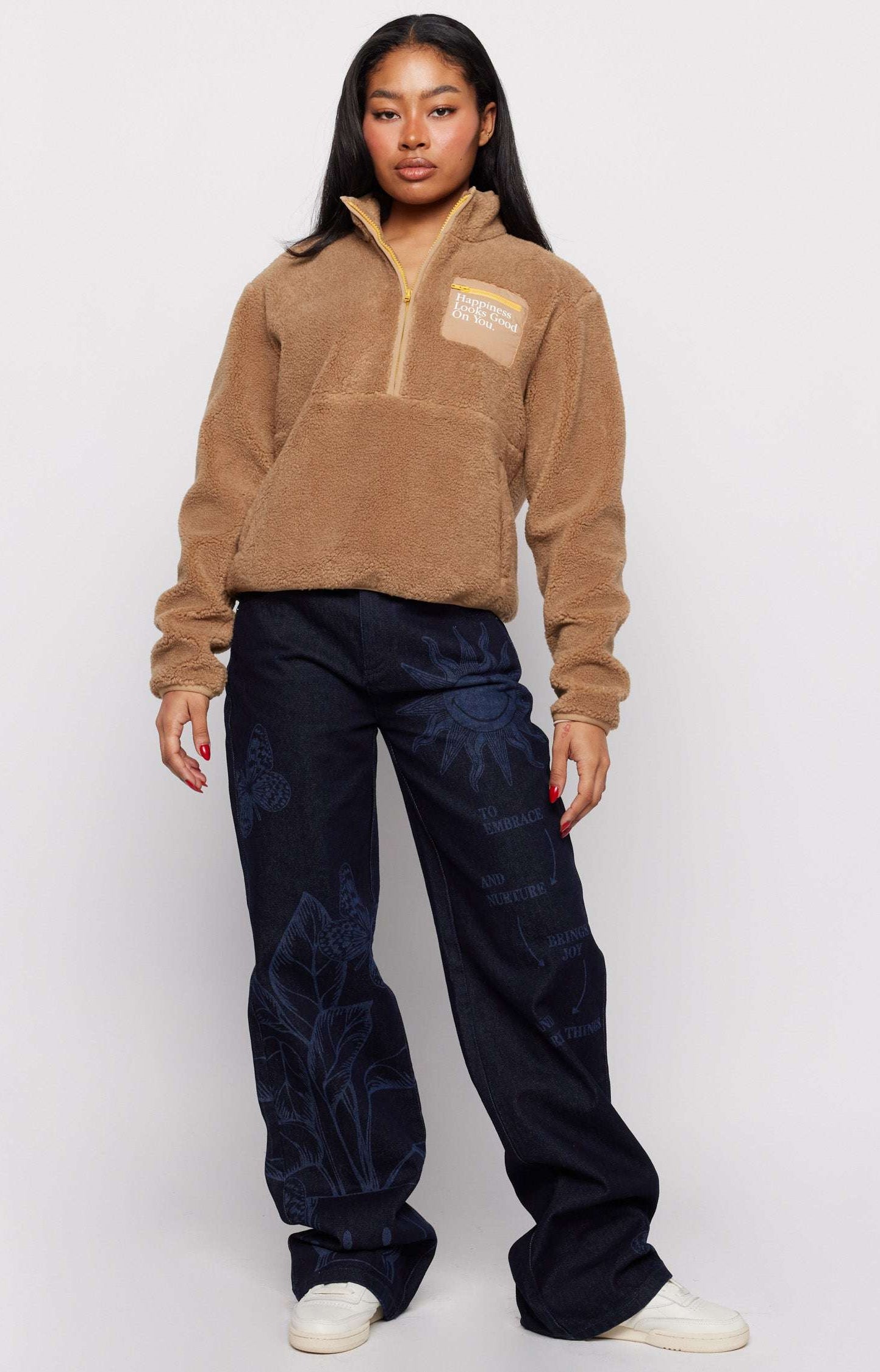 Samii Ryan Smiley® Sunshine Sherpa Jacket as seen on Sarah Jayne Dunn Jacket by Samii Ryan as seen on celebrities