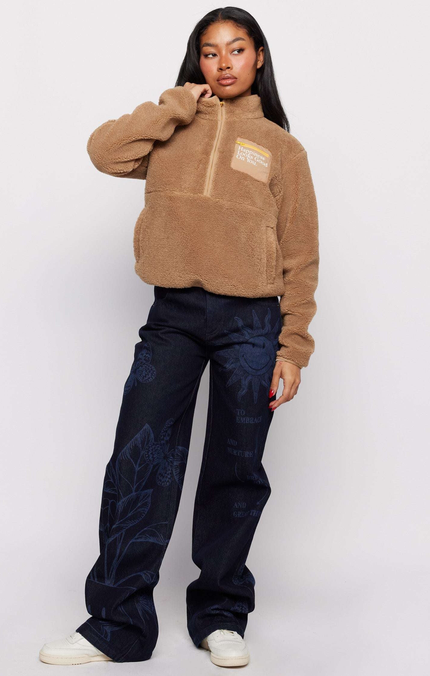 Samii Ryan Smiley® Sunshine Sherpa Jacket as seen on Sarah Jayne Dunn Jacket by Samii Ryan as seen on celebrities