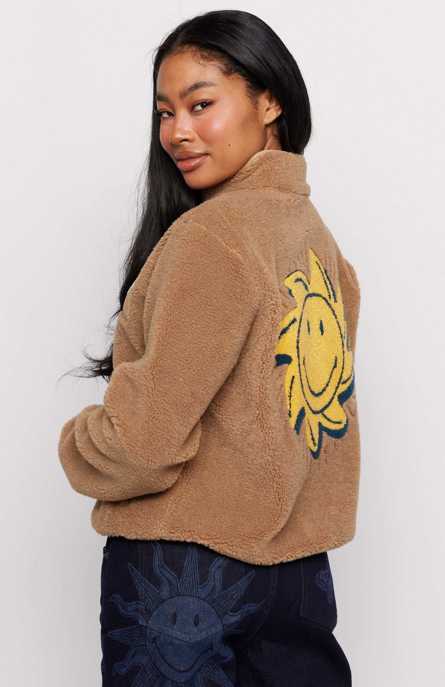 Samii Ryan Smiley® Sunshine Sherpa Jacket as seen on Sarah Jayne Dunn Jacket by Samii Ryan as seen on celebrities