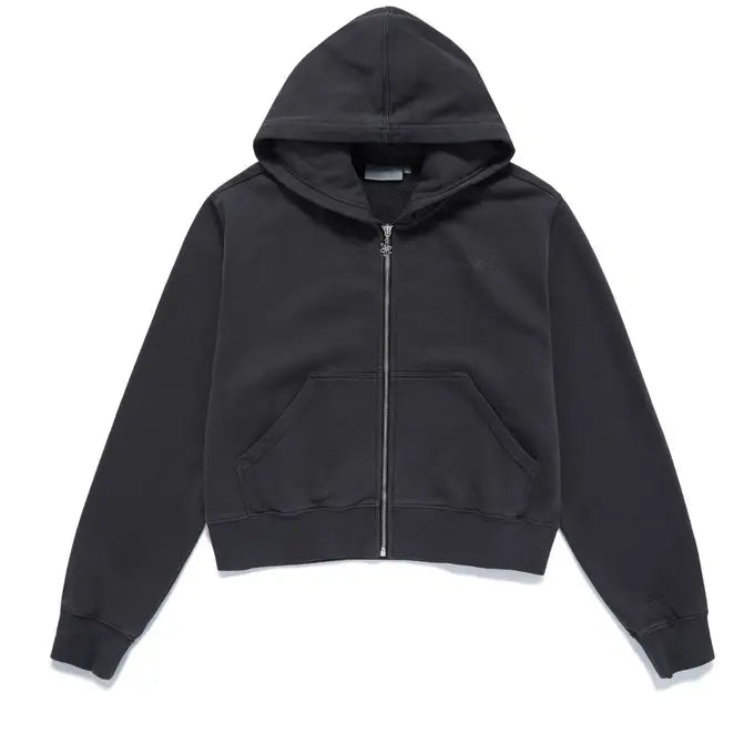 Samii Ryan Black Stone Wash Zip-Up Hoodie Hooded Sweatshirt by Samii Ryan as seen on celebrities