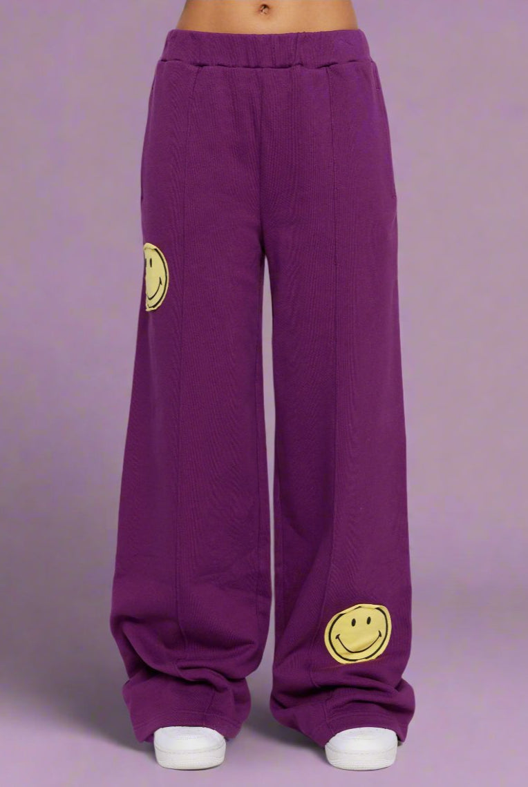 Samii Ryan Smiley® Straight Leg Purple Jogger Pants Jogger Bottoms by Samii Ryan as seen on celebrities