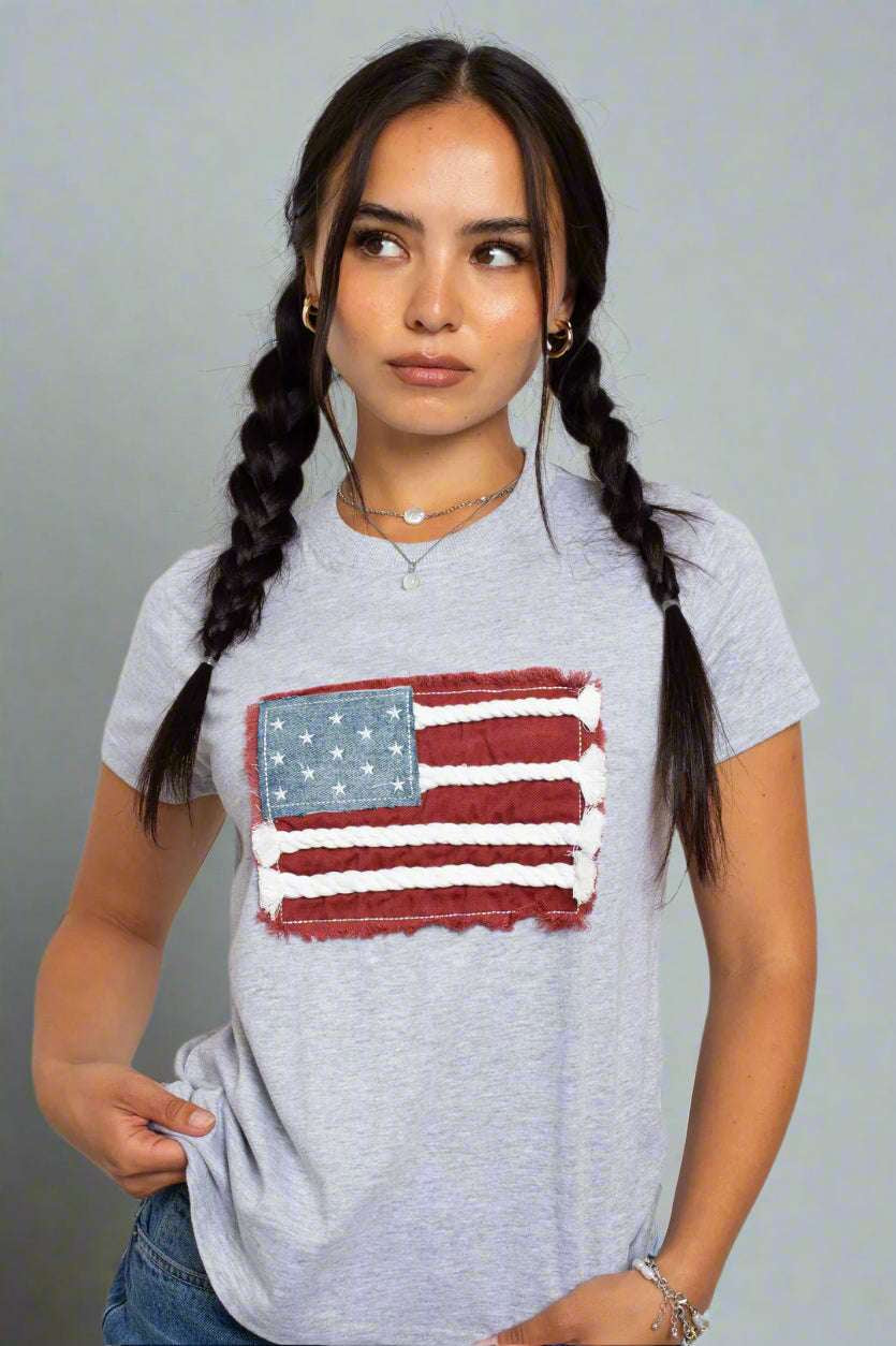 Daisy Street Applique USA Flag T-Shirt T-Shirt by Daisy Street as seen on celebrities