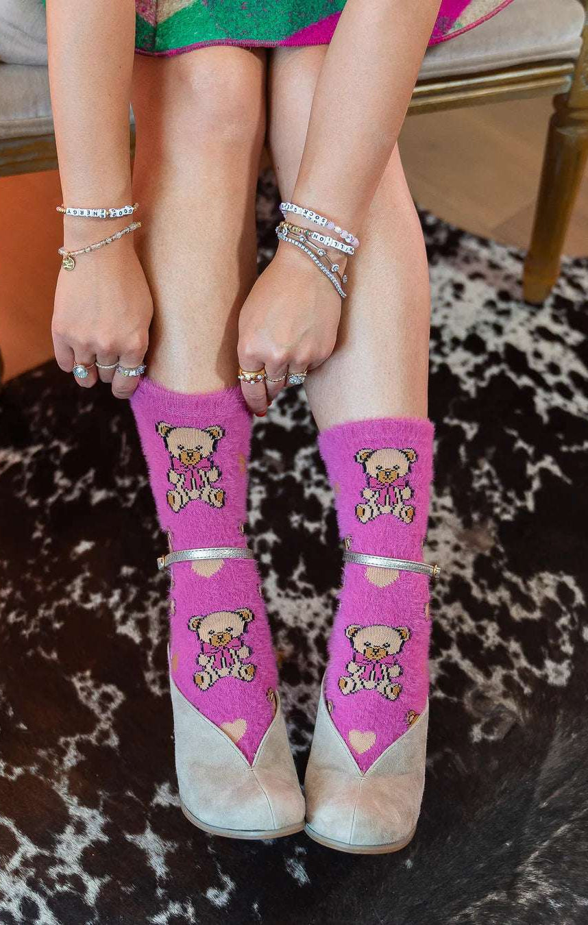 Sock Candy Teddy Bear Fuzzy Crew Sock Socks by Sock Candy as seen on celebrities