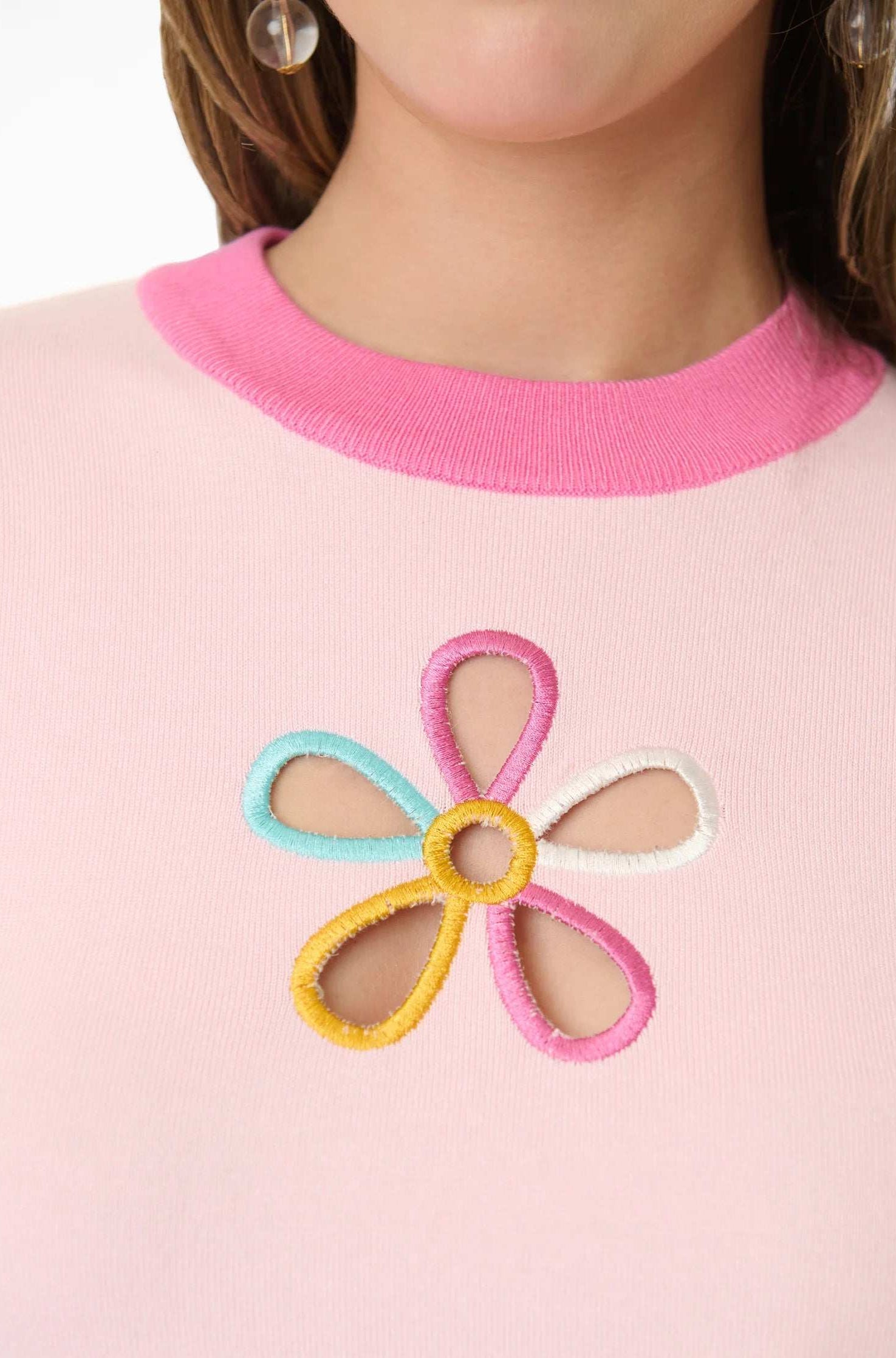 Smak Parlour Pink & Rainbow Flower Cutout Sweater Top by Unique Vintage as seen on celebrities