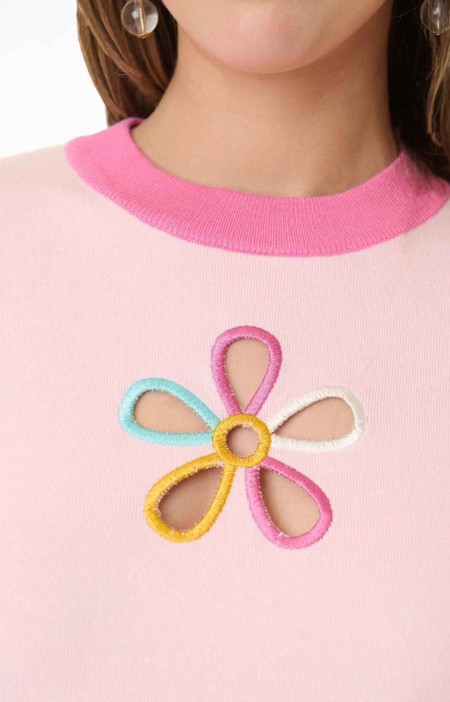 Smak Parlour Pink & Rainbow Flower Cutout Sweater Top by Unique Vintage as seen on celebrities