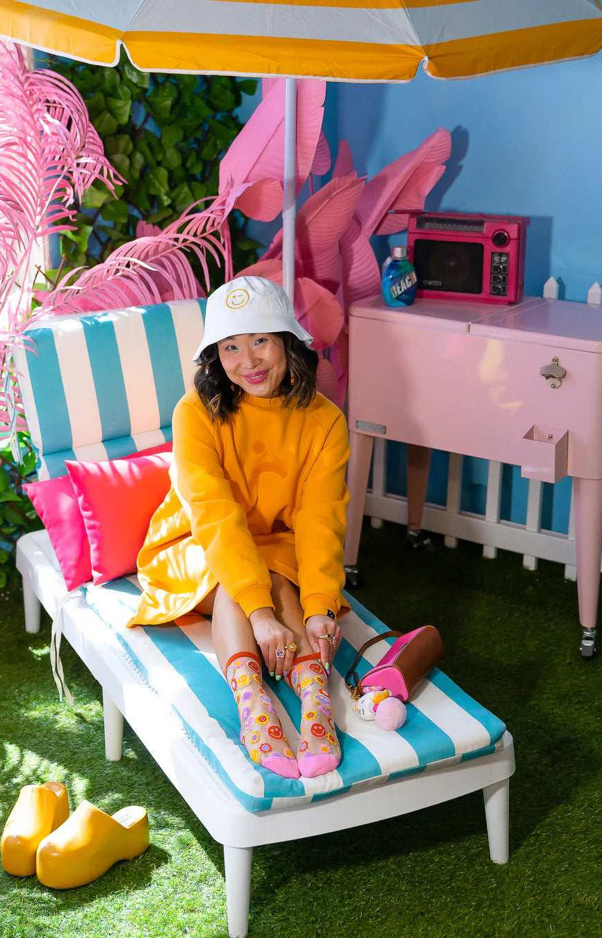 Sock Candy Smiley Face Daisy Sheer Crew Socks Socks by Sock Candy as seen on celebrities