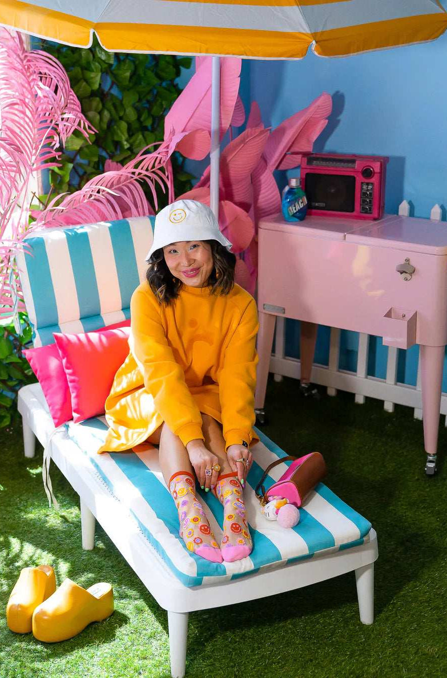 Sock Candy Smiley Face Daisy Sheer Crew Socks Socks by Sock Candy as seen on celebrities