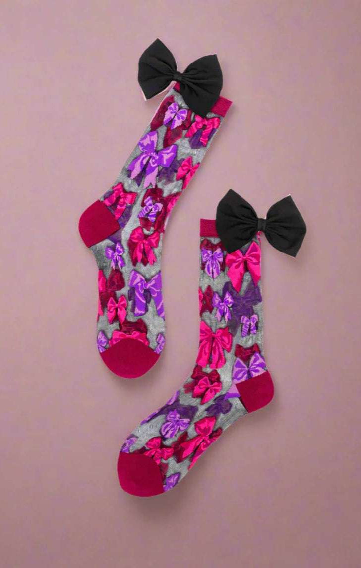 Sock Candy Big Bow Energy Black Sheer Crew Sock Socks by Sock Candy as seen on celebrities