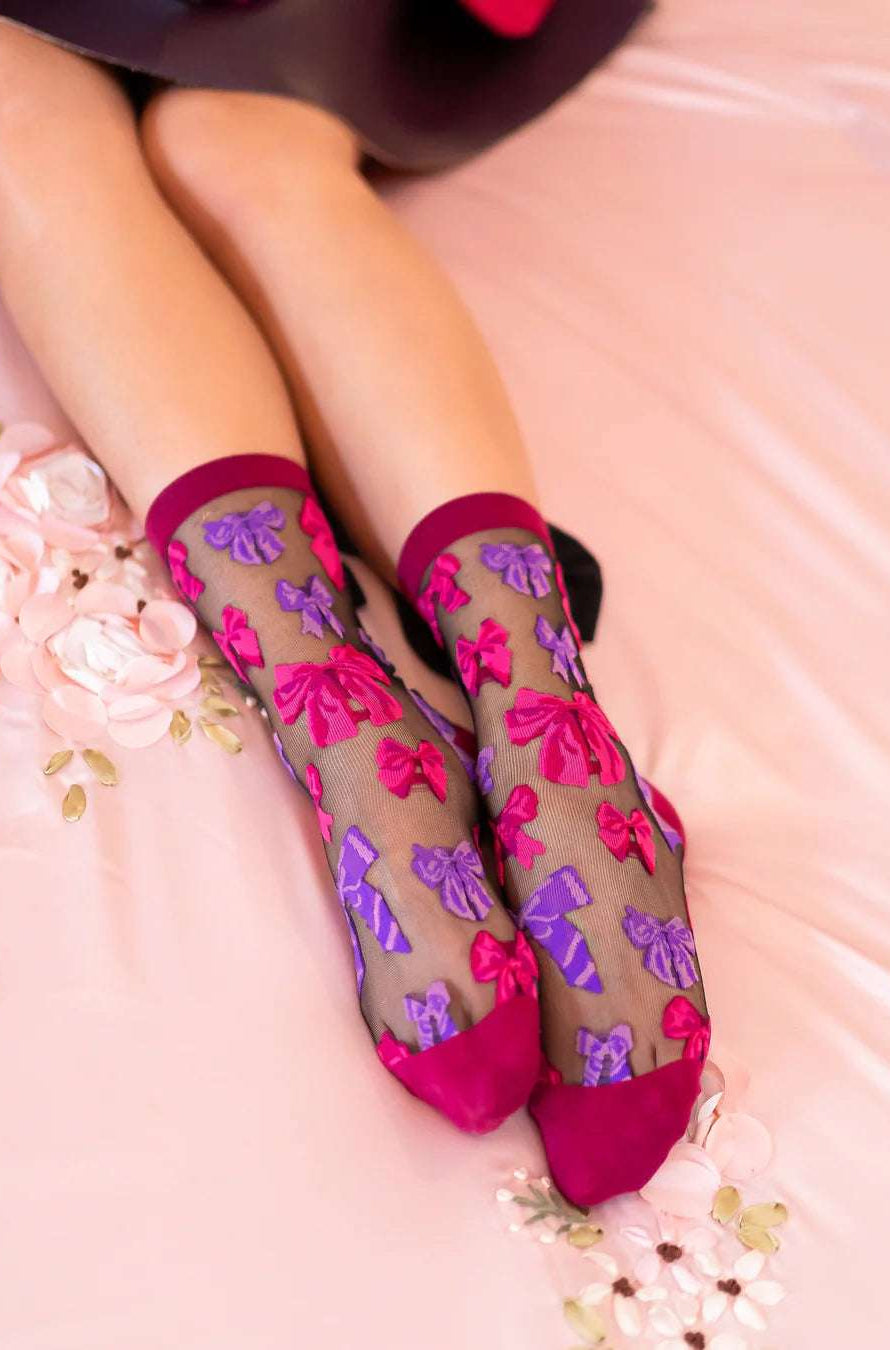 Sock Candy Big Bow Energy Black Sheer Crew Sock Socks by Sock Candy as seen on celebrities
