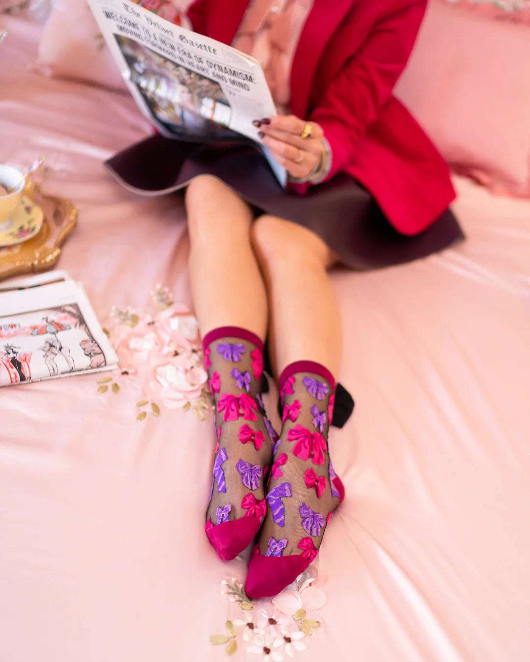Sock Candy Big Bow Energy Black Sheer Crew Sock Socks by Sock Candy as seen on celebrities