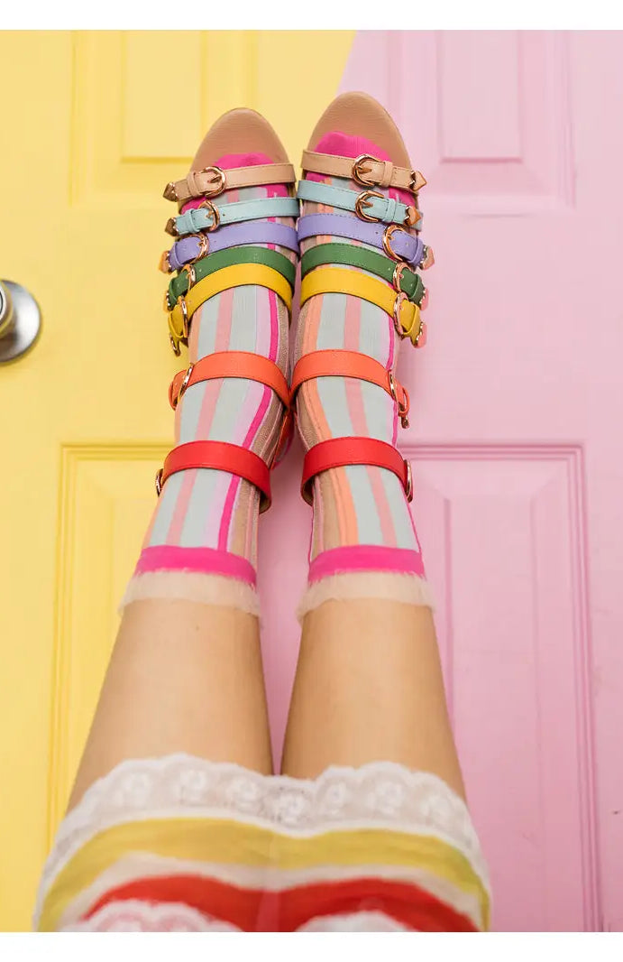 Sock Candy Candy Stripe Ruffle Crew Sock Socks by Sock Candy as seen on celebrities