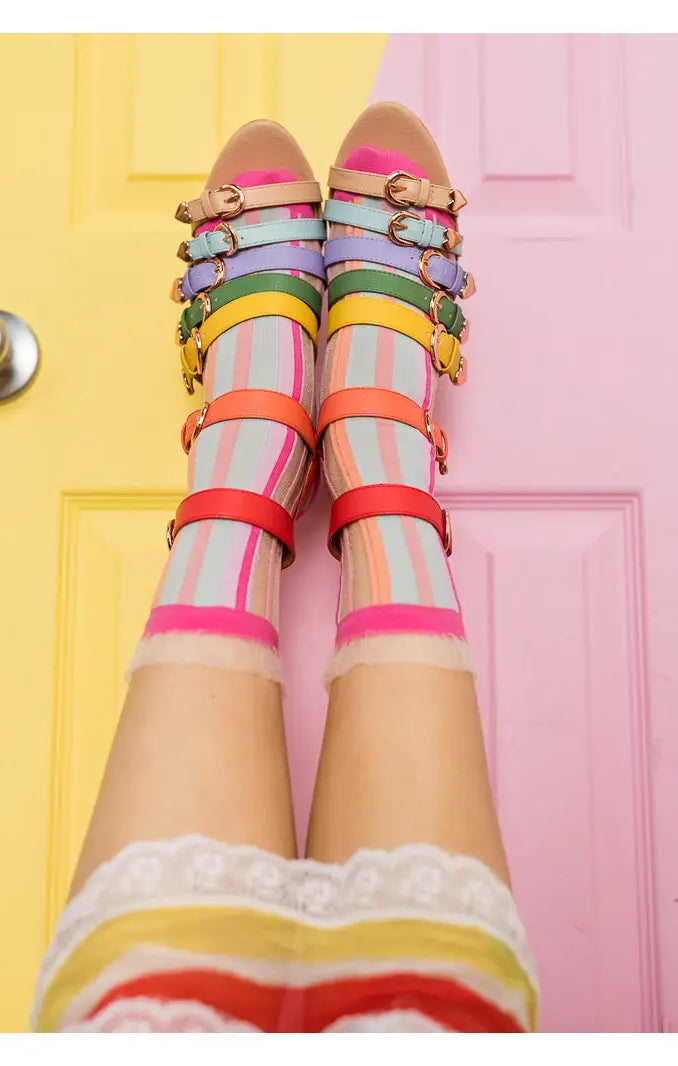 Sock Candy Candy Stripe Ruffle Crew Sock Socks by Sock Candy as seen on celebrities