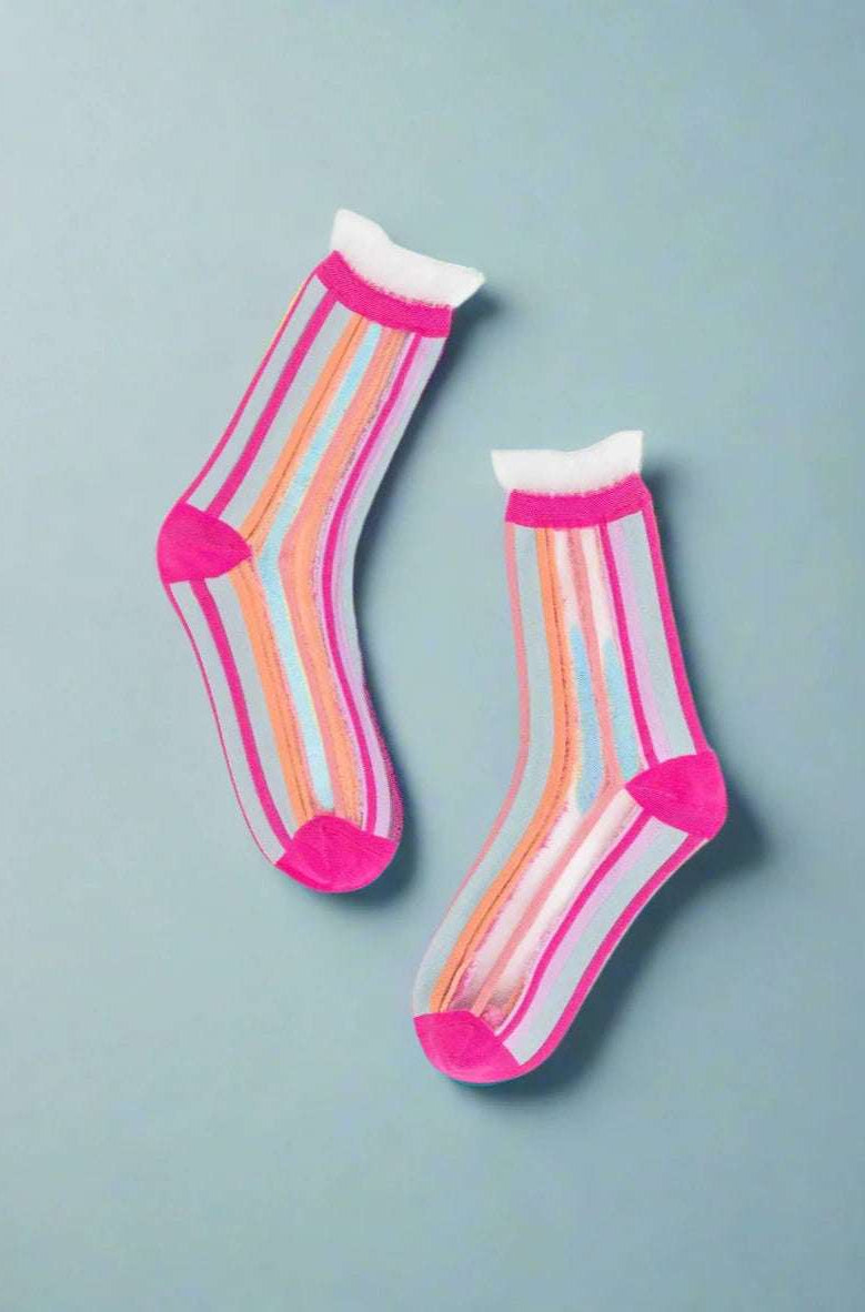 Sock Candy Candy Stripe Ruffle Crew Sock Socks by Sock Candy as seen on celebrities
