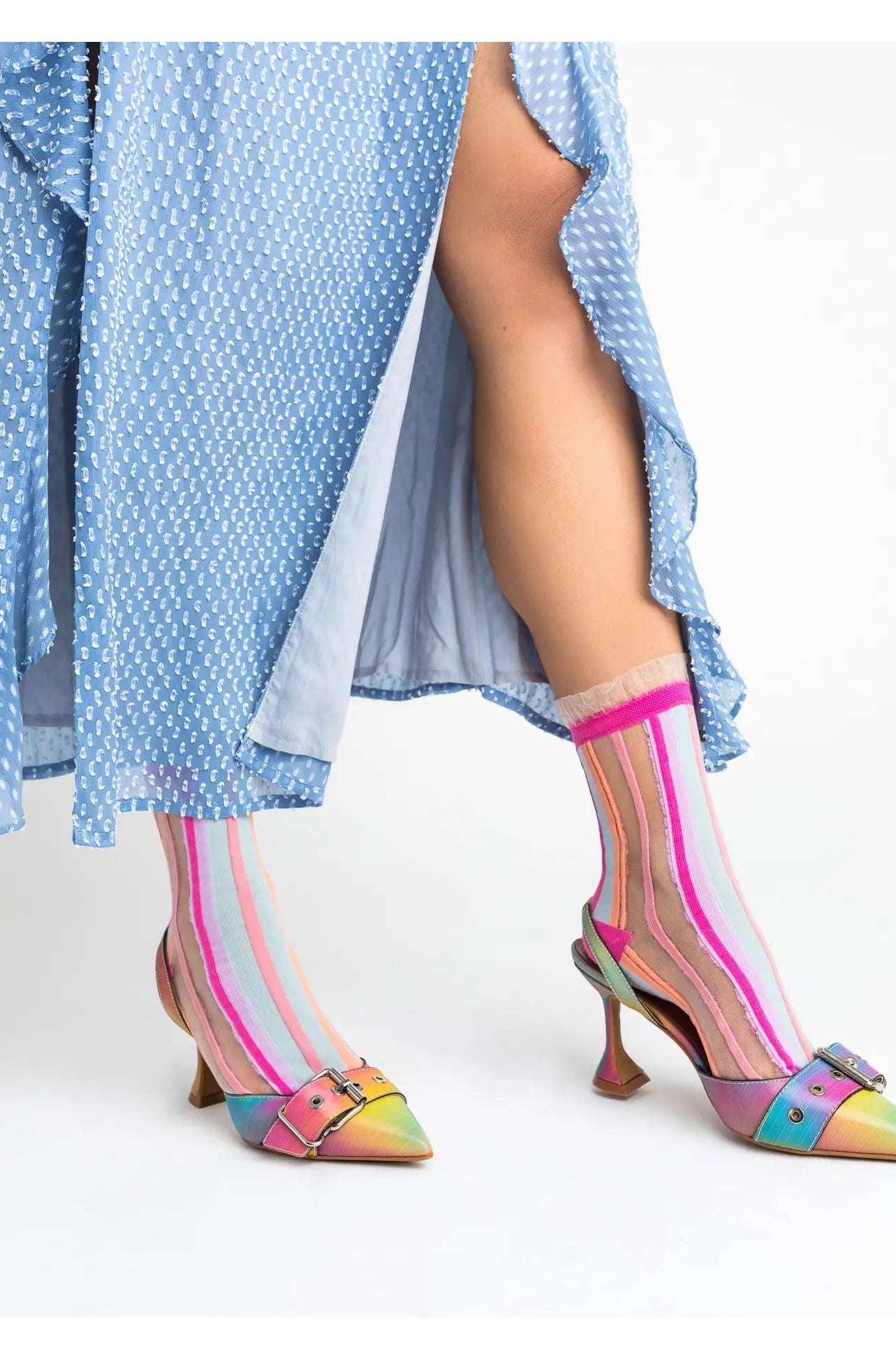 Sock Candy Candy Stripe Ruffle Crew Sock Socks by Sock Candy as seen on celebrities