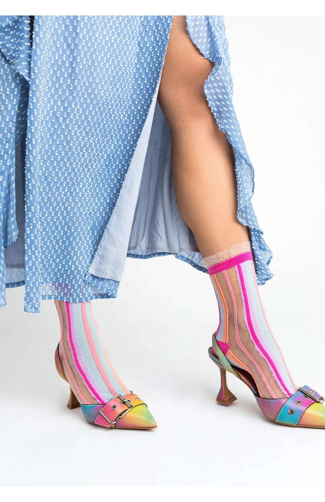 Sock Candy Candy Stripe Ruffle Crew Sock Socks by Sock Candy as seen on celebrities