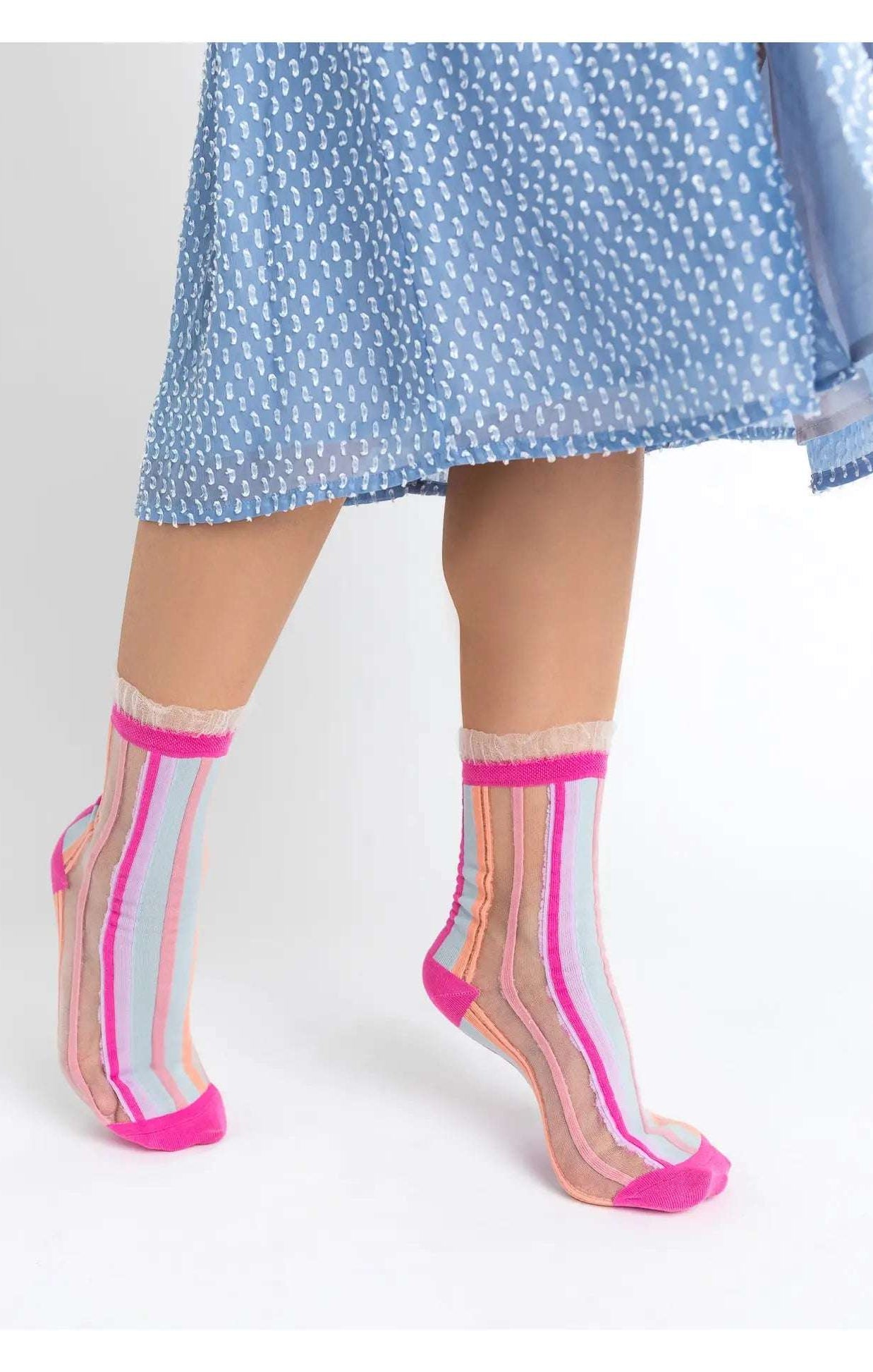 Sock Candy Candy Stripe Ruffle Crew Sock Socks by Sock Candy as seen on celebrities