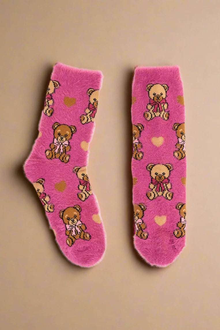 Sock Candy Teddy Bear Fuzzy Crew Sock Socks by Sock Candy as seen on celebrities