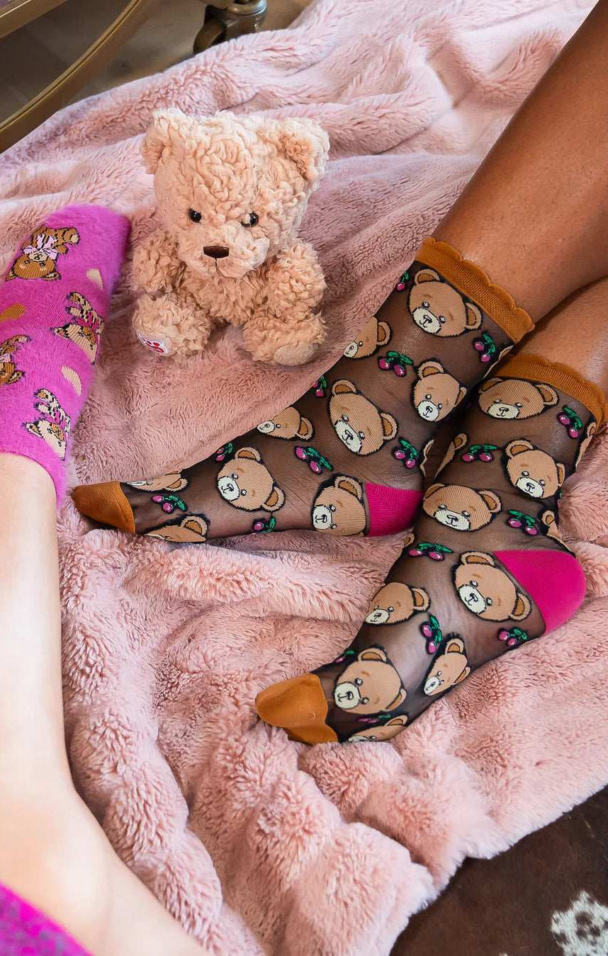 Sock Candy Teddy Bear Ruffle Black Sheer Crew Sock Socks by Sock Candy as seen on celebrities