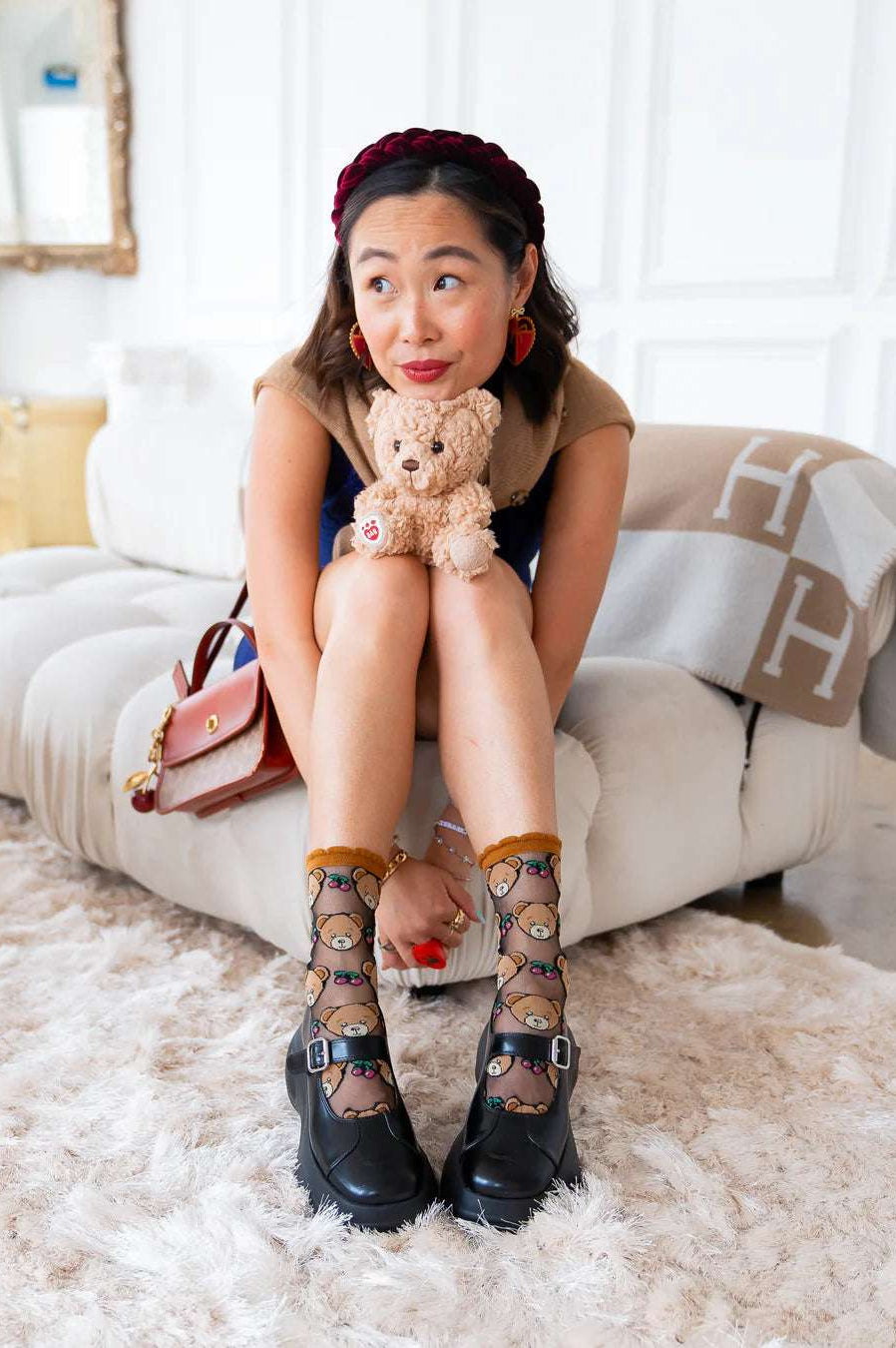 Sock Candy Teddy Bear Ruffle Black Sheer Crew Sock Socks by Sock Candy as seen on celebrities