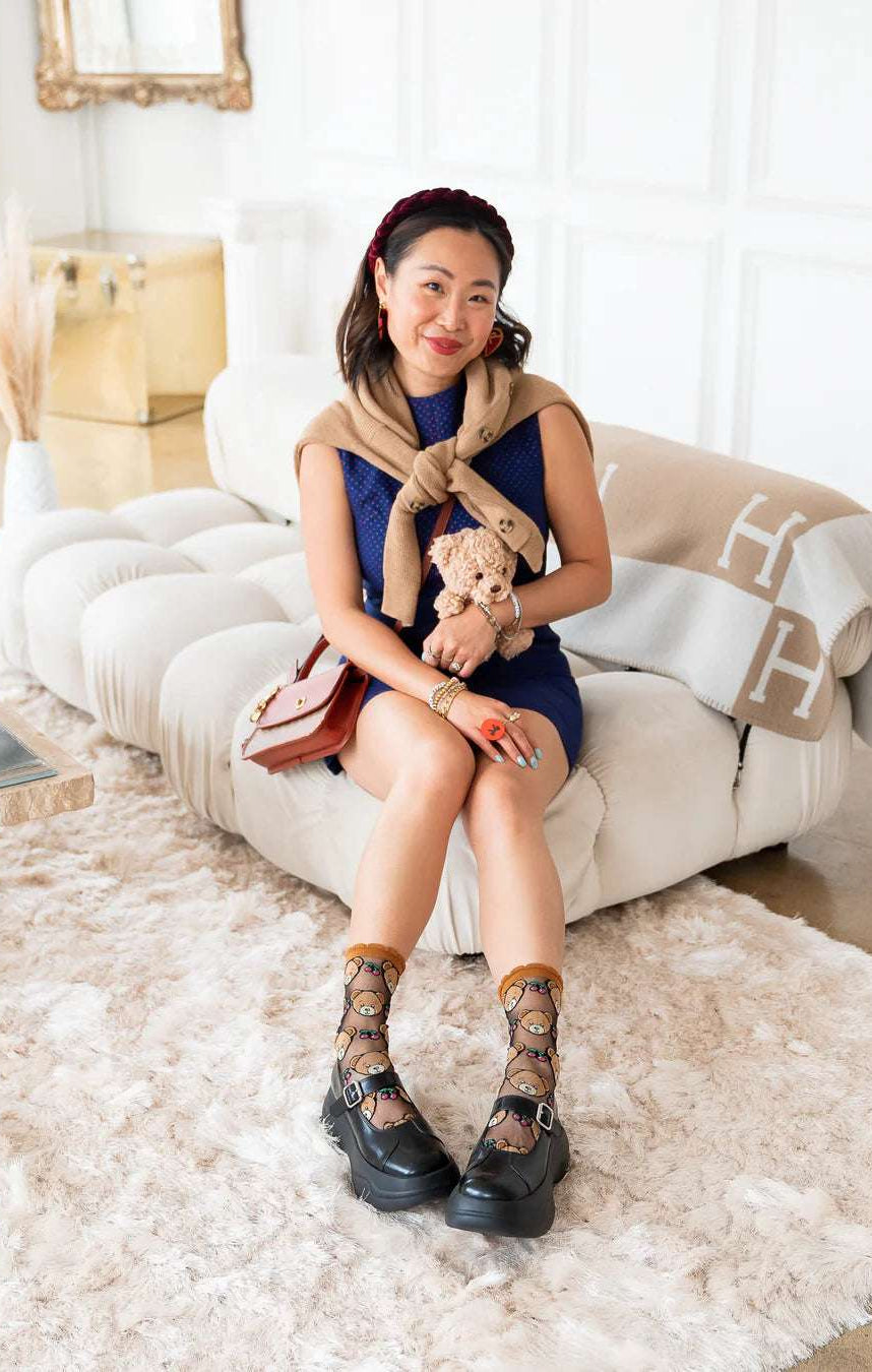 Sock Candy Teddy Bear Ruffle Black Sheer Crew Sock Socks by Sock Candy as seen on celebrities