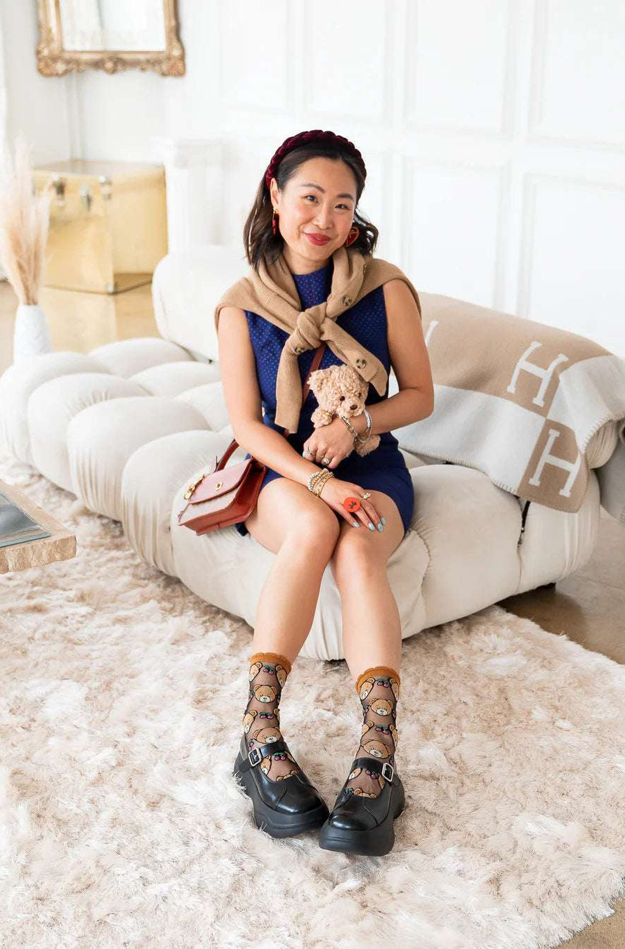 Sock Candy Teddy Bear Ruffle Black Sheer Crew Sock Socks by Sock Candy as seen on celebrities