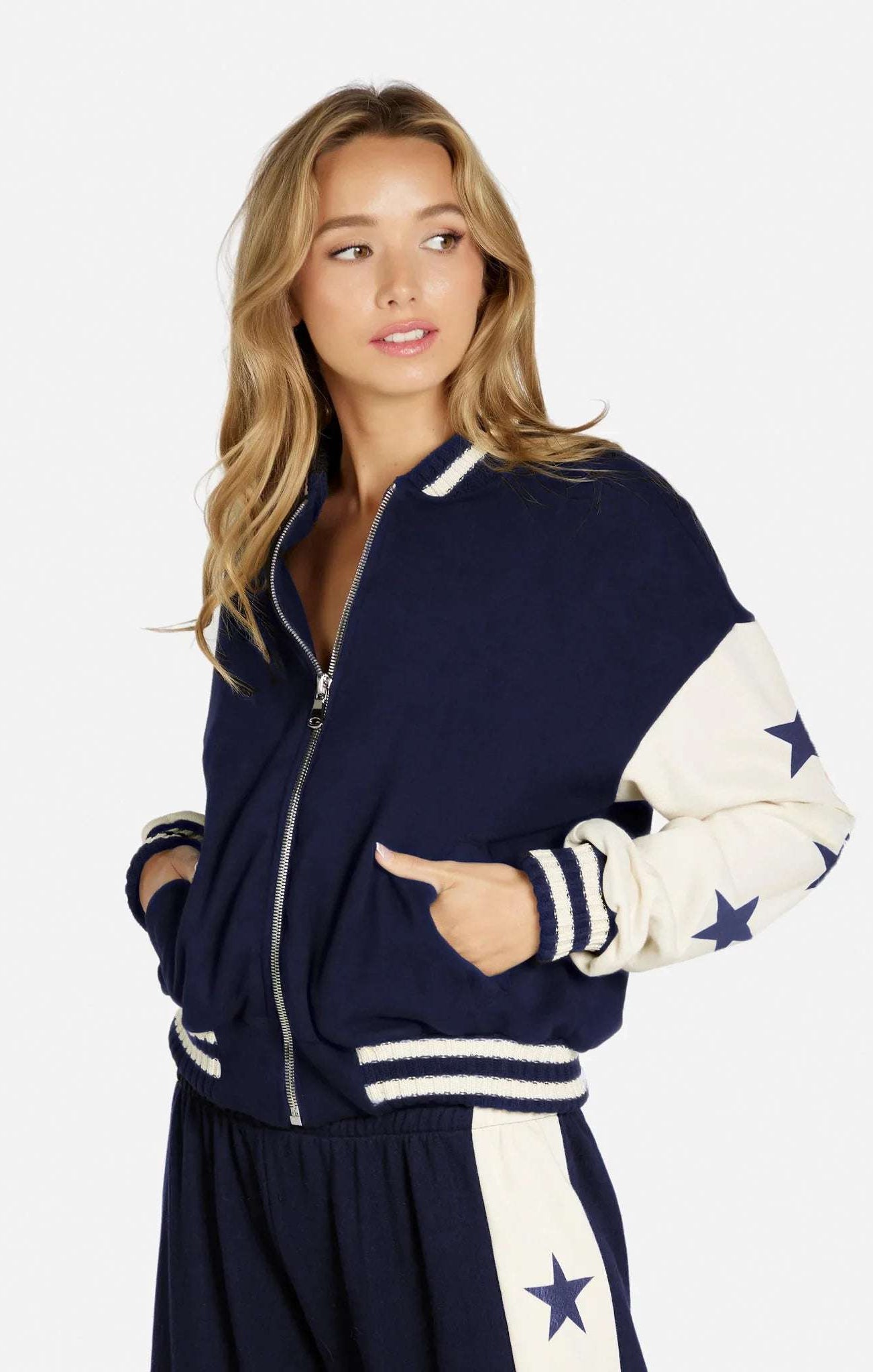 Lauren Moshi Taissa Stars Zip Jacket Zip Up Hoodie by Lauren Moshi as seen on celebrities