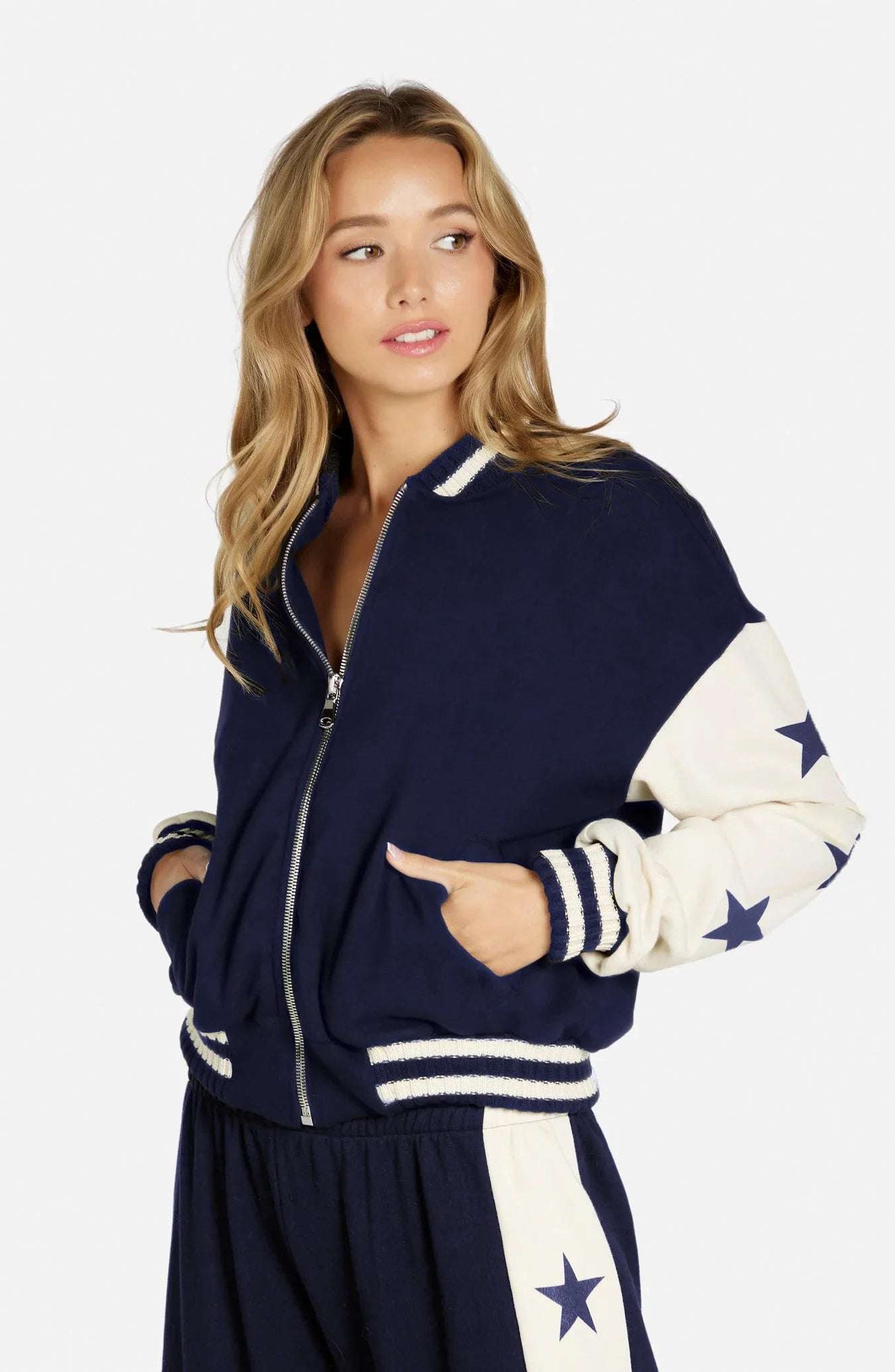 Lauren Moshi Taissa Stars Zip Jacket Zip Up Hoodie by Lauren Moshi as seen on celebrities